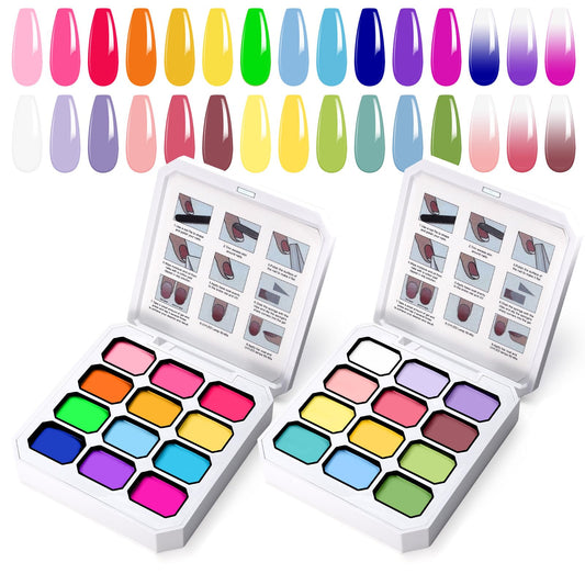 U-Shinein 24 Colors Gradient Nail Gel Palette Set, Hema ＆ TPO Free Bright Nude White Pink Blue Ombre Gel Nail for Pigment Painting Pat Nails Gel Kit, Perfect with Salon Pro DIY Home Nail Art