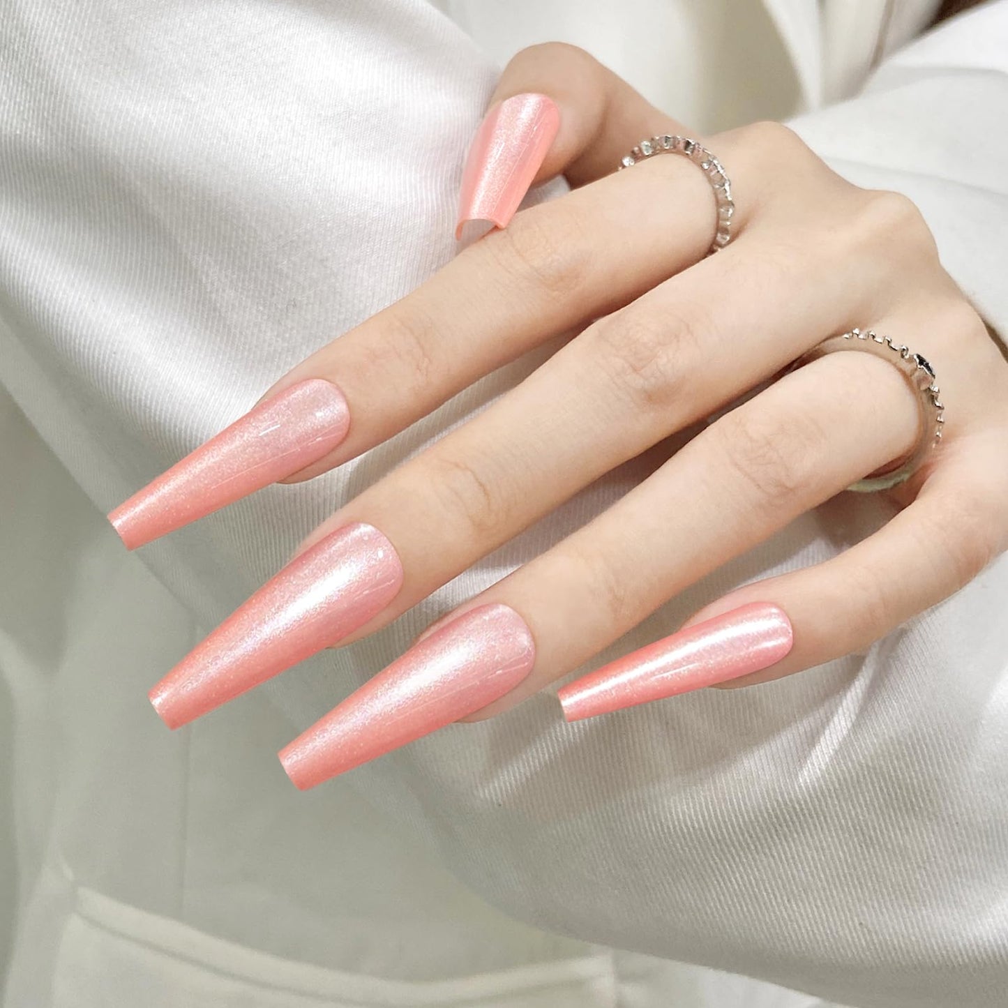 Pink Cat Eyes Press On Nails,12 Sizes - 24 Pcs Soft Gel Pink Long Coffin Fake Nails Kit with Nail Glue, Natural Reusable Stick On False Nails for Women and Girls SK1049
