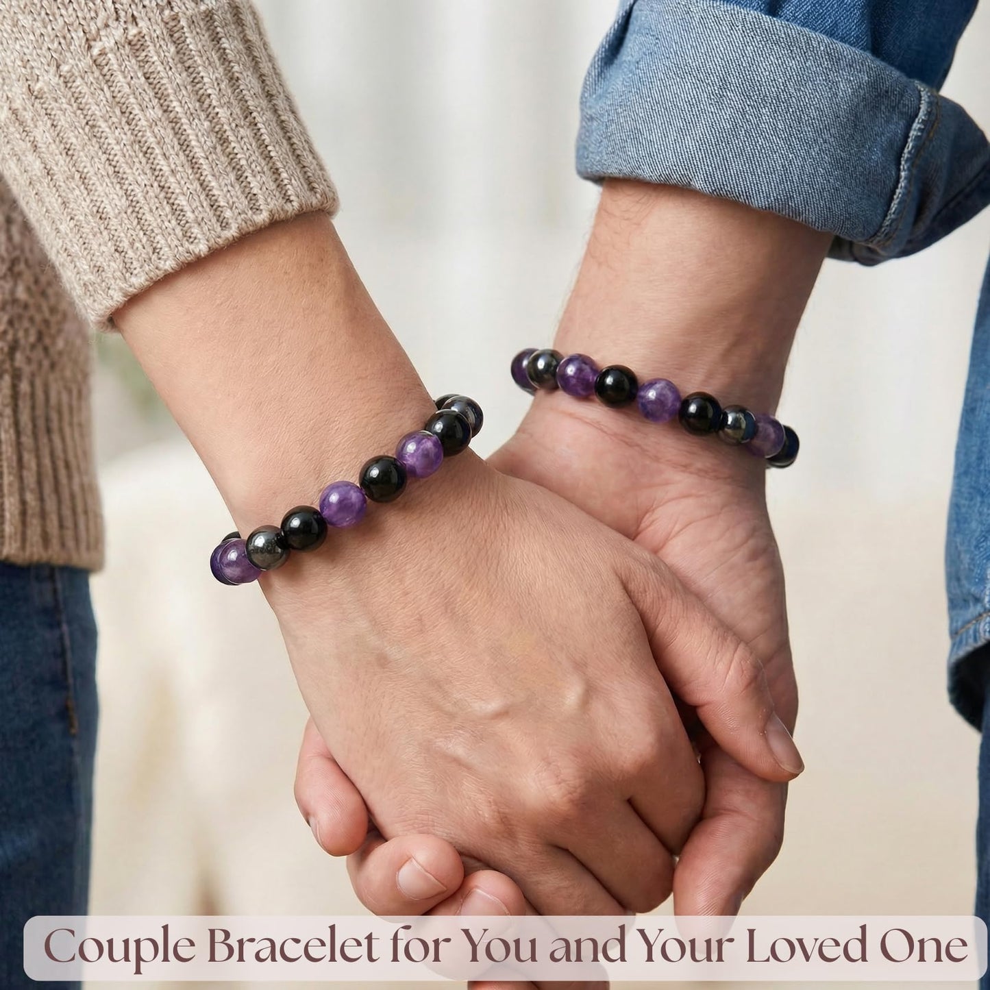 Atminafays Amethyst Healing Bracelet for Women Men - Anxiety Relief Bracelet with Chakra Stones Hematite & Obsidian for Energy Protection & Emotional Balance,Yoga Bracelet.