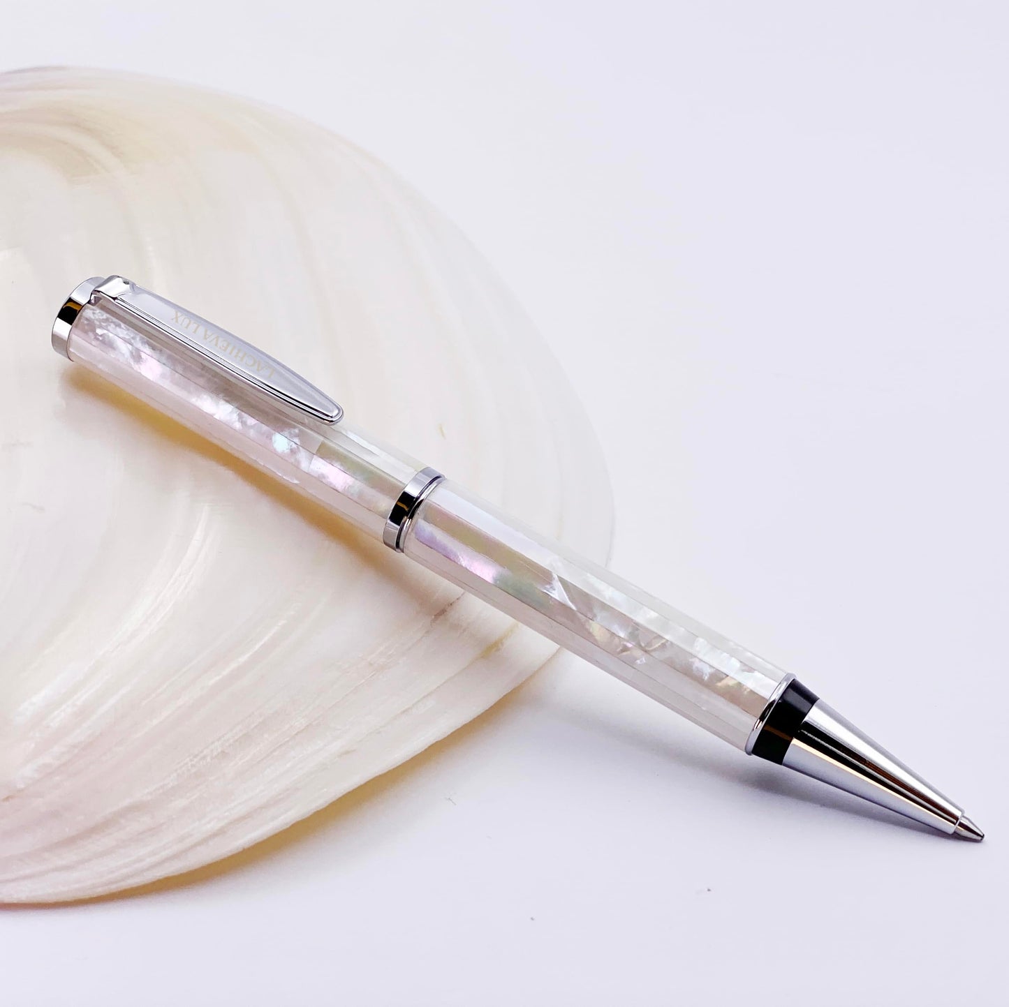 LACHIEVA LUX Stunning Handcrafted Mother of Pearl Ballpoint Pen with German P900M 1.0MM Refill, Luxury White Shell Gift Pen for Men and Women, Executive Writing Pen in Premium Gift Box