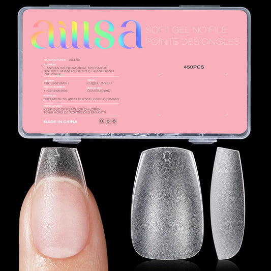 AILLSA Short Coffin Nail Tips 450PCS Full cover Double-sided Matte Gel Nail Tips Adhesion Pre-Shaped Press on Nails Tips for Home DIY Nail Arts Salon 15 Sizes