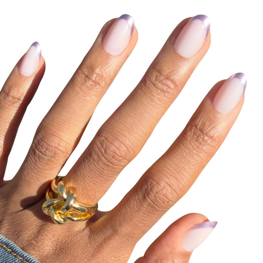 Olive & June Instant Mani Press-On Nails (Glue) | 42 Fake Nails, 21 Sizes | Non-Toxic, Long-Lasting Recycled Materials Realistic Look | Salon-Quality | Medium, Oval | Metallic French Lilac Shimmer