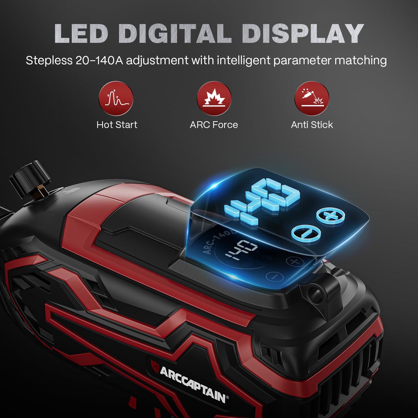 ARCCAPTAIN 140A Handheld Welder, [LED Display] Portable Welding Machine 110V with Hot Start, Arc force and Anti-Stick, IGBT Portable ARC Welder with Auto Darkening Goggles for 1/16"-1/8" Welding Rods
