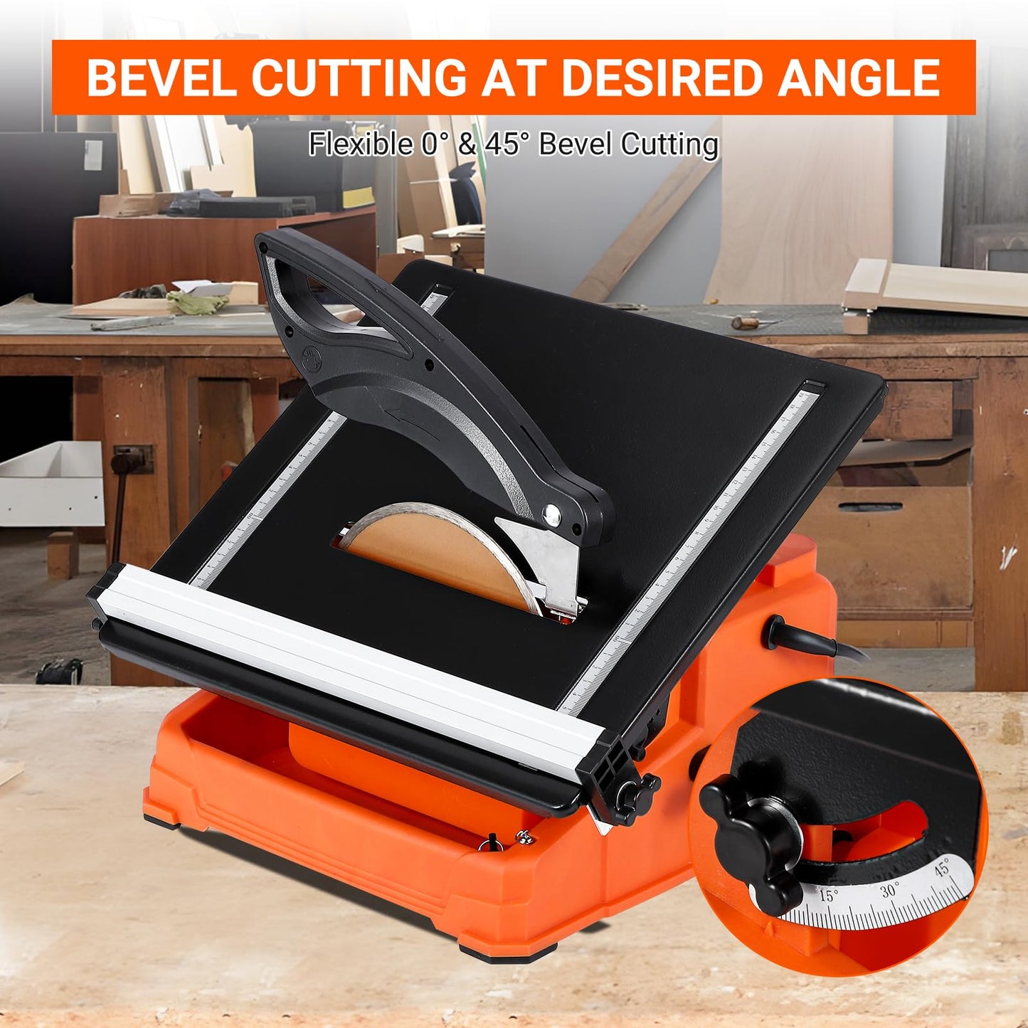 GarveeTech 7 inch Wet Tile Saw, 6500 RPM & Pure Copper Motor, Bevel cuts tile from 0 to 45, Tile Cutter Wet Saw with Water Reservoir for Cutting Tiles and Stones, for DIY Enthusiasts