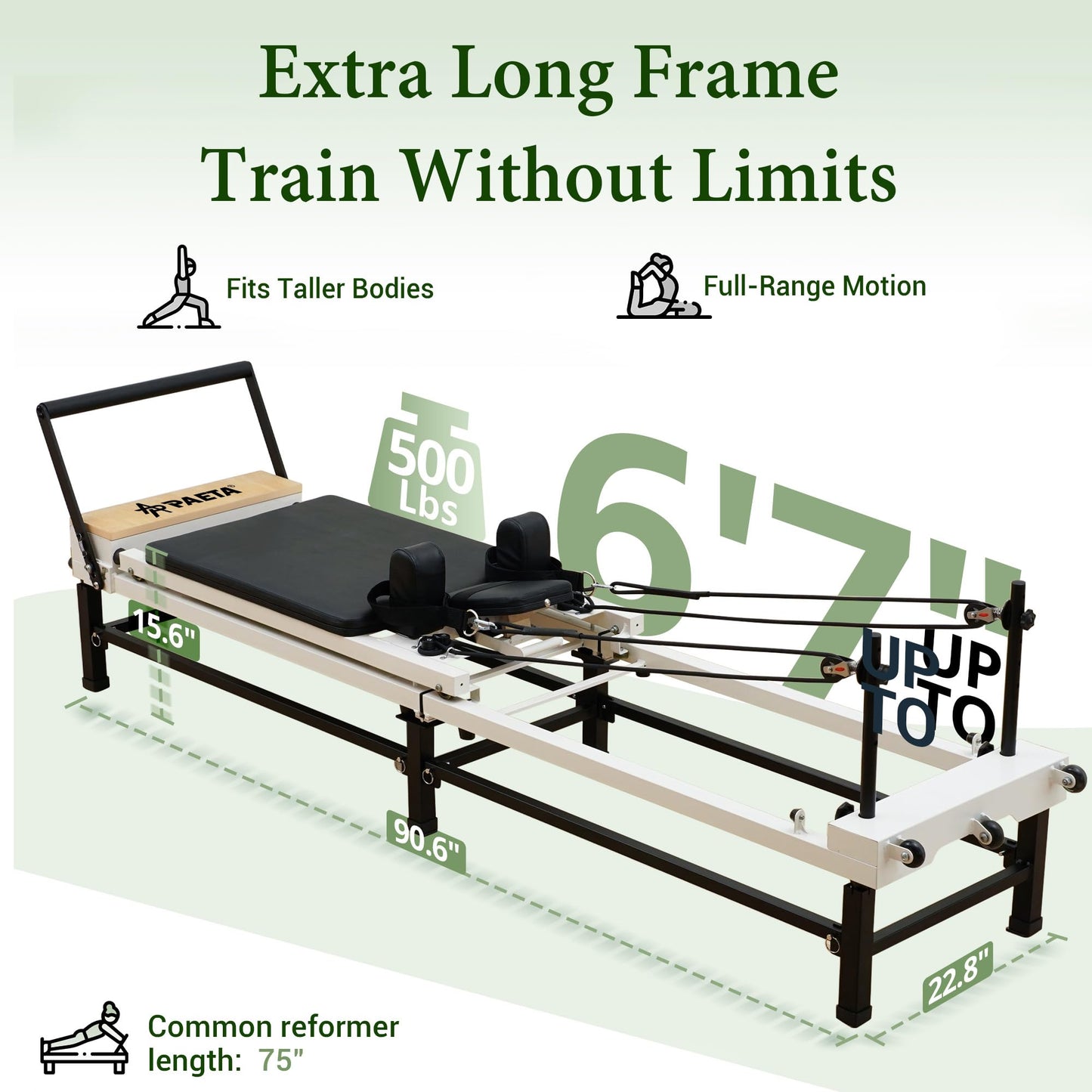 PAETA Pilates Reformer, 91" Foldable Reformer Pilates Machine with Adjustable Reformer Heights, Pilates Equipment with Piano Wire Spings and Jump Boards(Black)