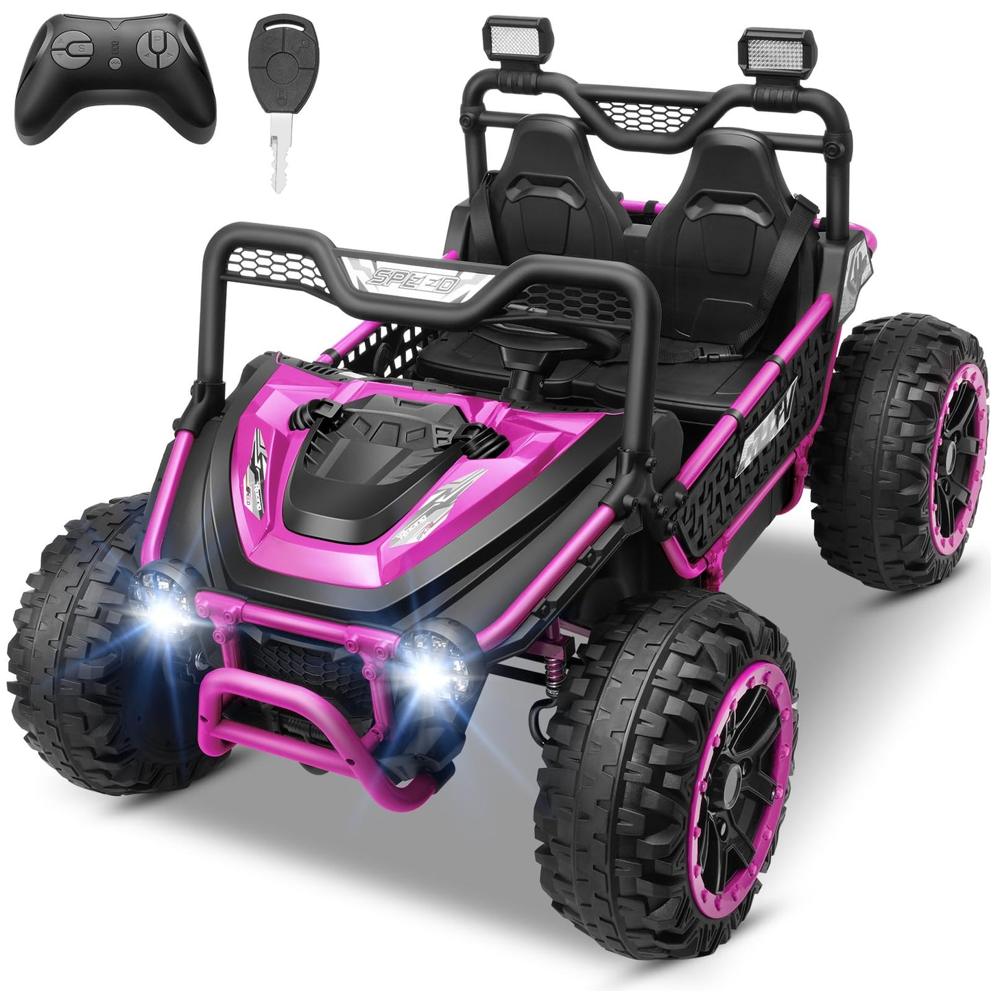 Hikole 24V Ride on Toys for Boys&Girl, 2 Seater Kids UTV with Parent Remote, 400W Battery Motors Operated, XXL Design, Steering Wheels, Easy to Assemble, Dashboard/LED/Horn/Bluetooth, Hot Pink