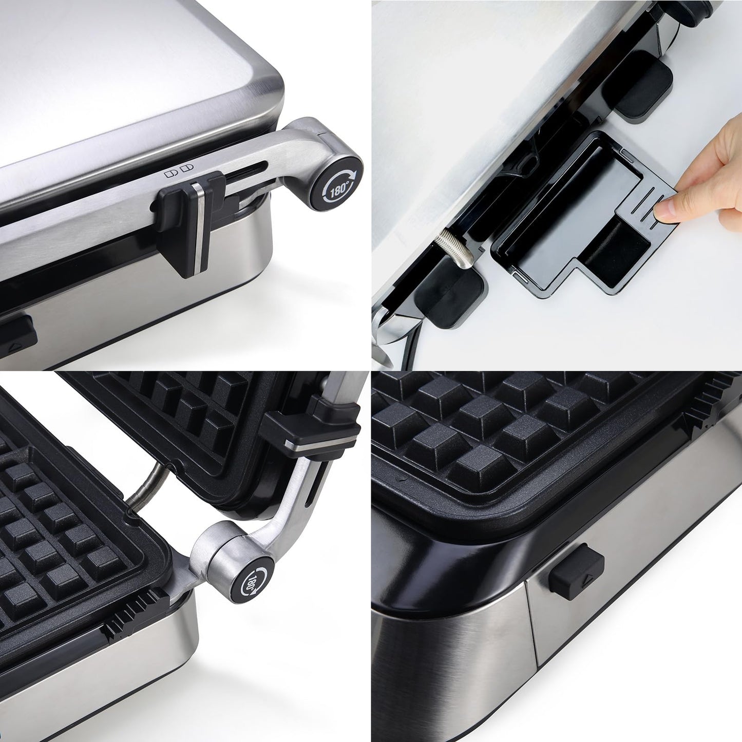 Panini Waffle Maker Combo | Panini Grill Press Sandwich Maker, Smokeless Indoor Grill, 1600W, 180° Open, Removable Plates, Stainless Steel, Ideal Kitchen Gift for Steak, Hamburger, Waffle
