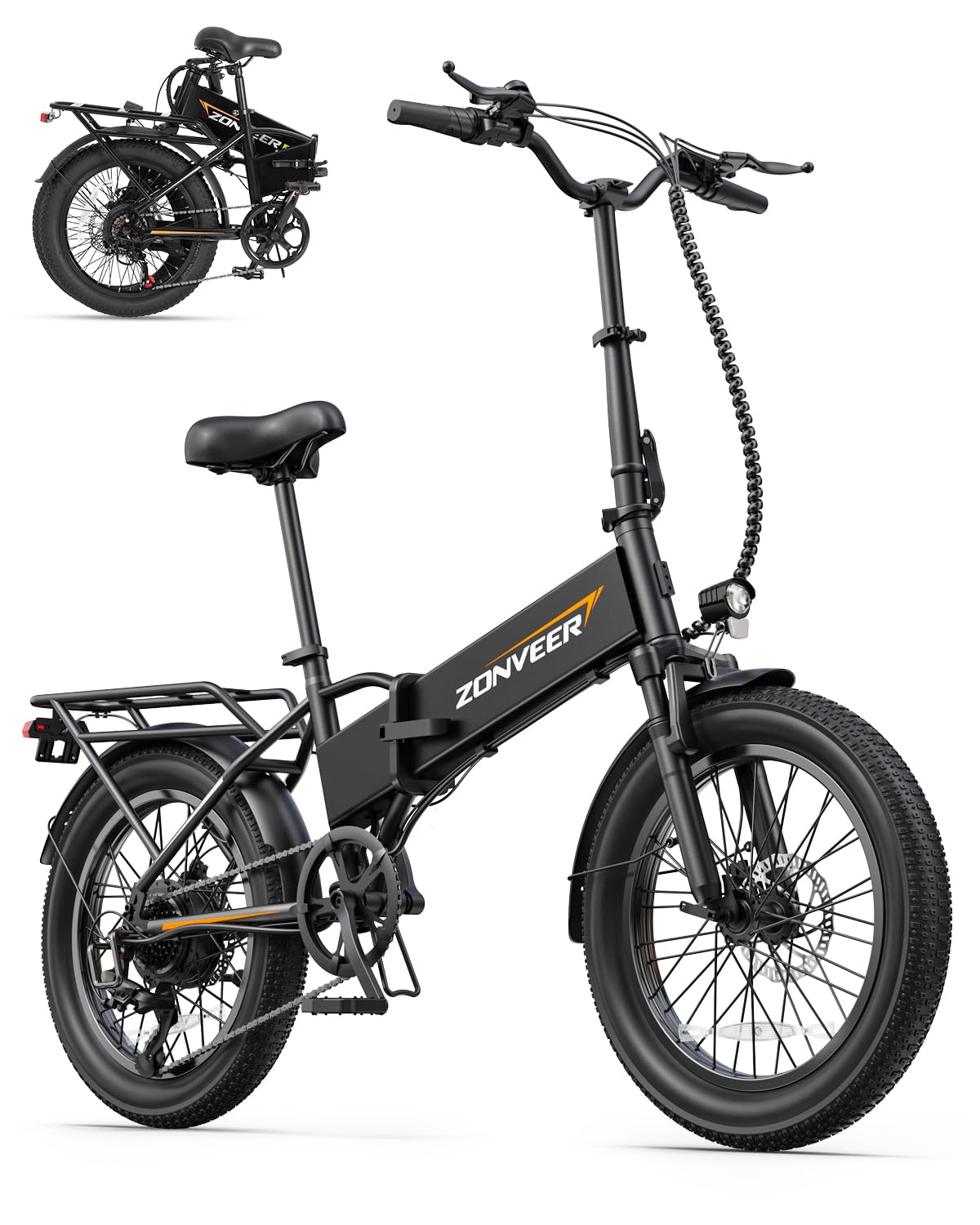 zonveer Folding Electric Bike, 48V 10.4AH Large Removable Battery E Bike, 28 MPH, 50 Miles Max Range, 20" Fat Tire Electric Bike for Adults, Adult Electric Bicycles for Commute