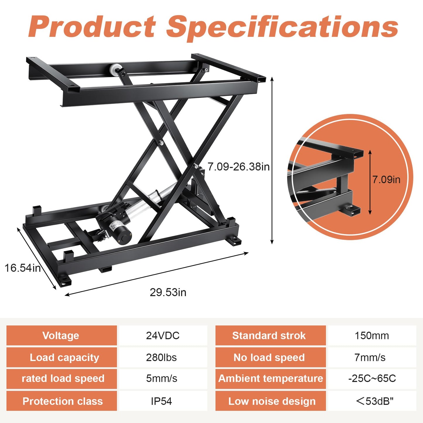 Electric Scissor Lift Table 280LBS Capacity, 7.1-26.4 in Adjustable Height Lifting Platform with Wired/Wireless Remote, for Working Platform, Computer Desk, Material Handling & Transportation
