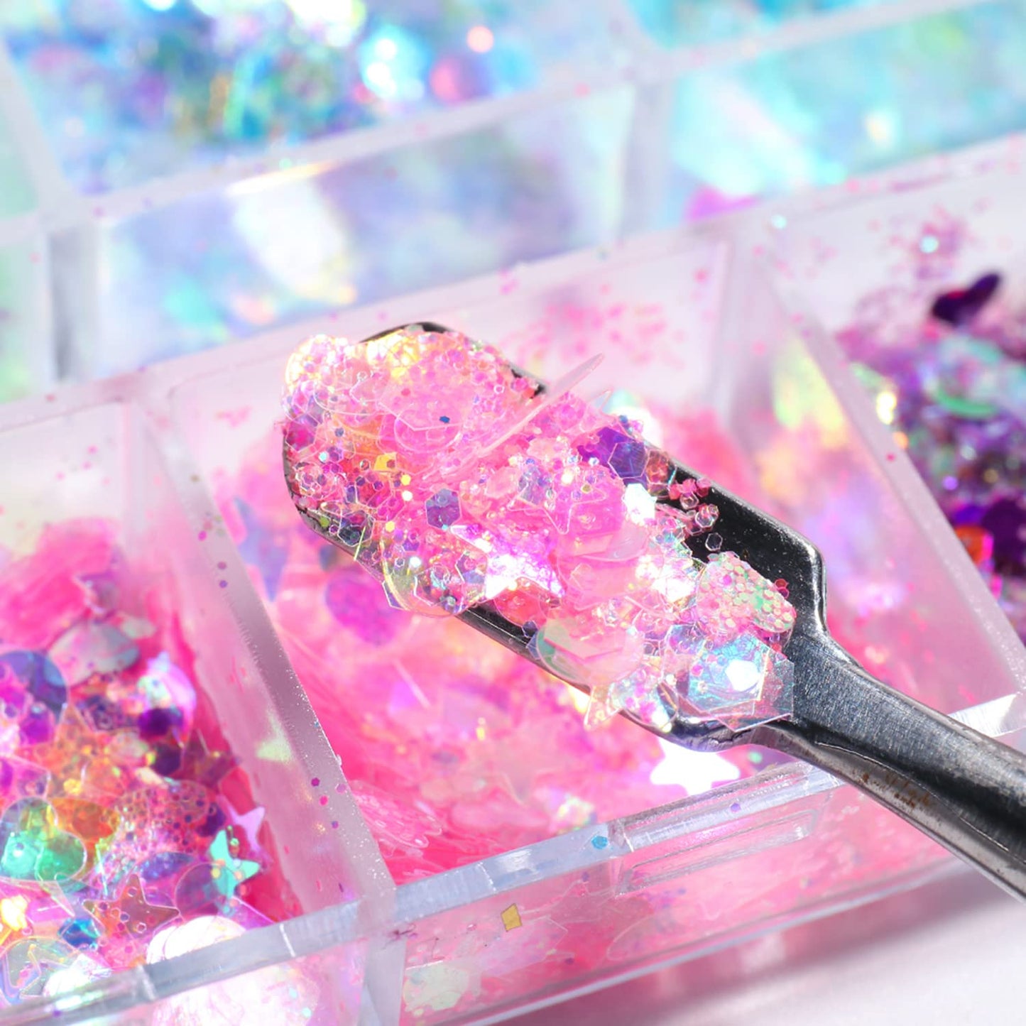 Iridescent Glitter Nail Art Sequins, Holographic 3D Irregular Ultra-Thin Nail Art Glitter Flakes Designs, Shiny Mermaid Nail Glitter Slices Resin Acrylic Supplies for Women Girls Manicure Decorations