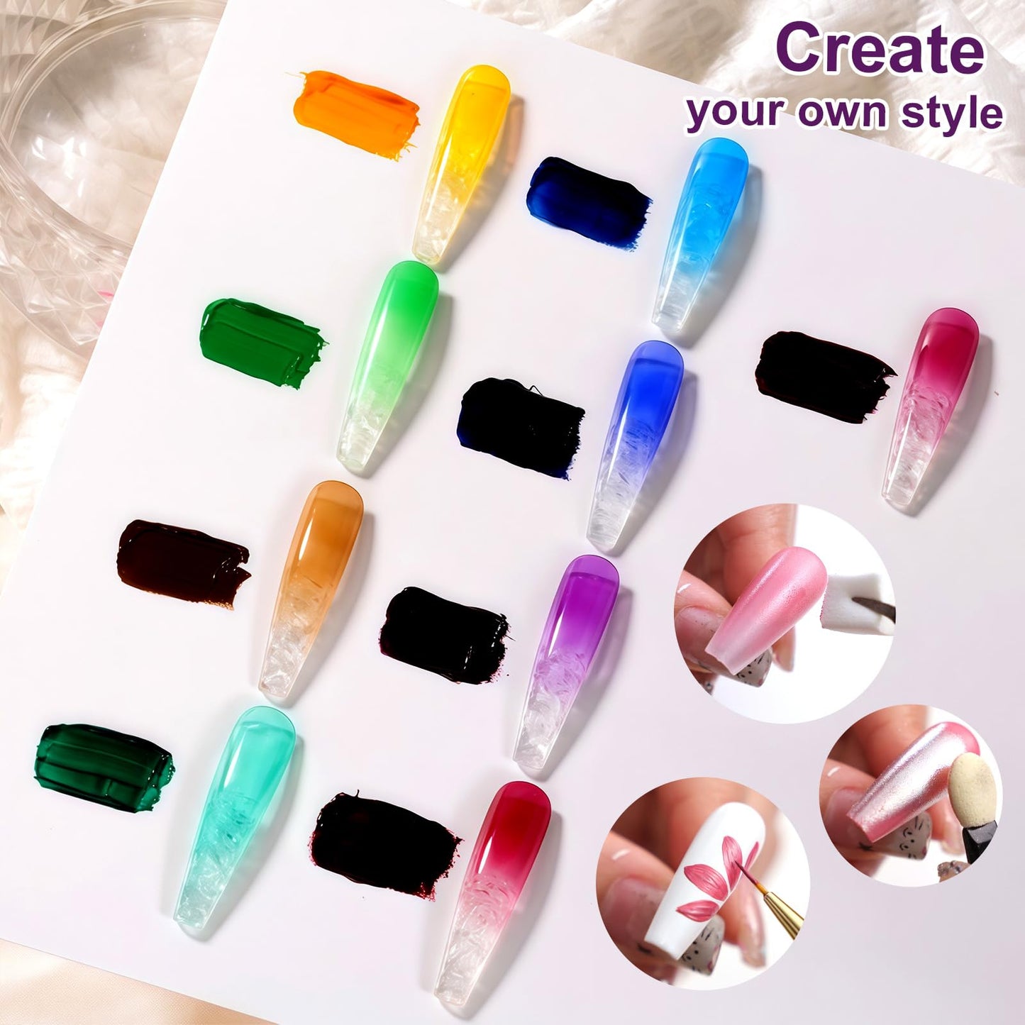 U-Shinein Gradient Painting Gel, 9 Colors Ombre Gel Nail Polish Glazed Colors for Pigment Pat Aura Nails French Manicure Soak Off UV Long-lasting High-glossy Home Nail Salon Dopamine Fructose