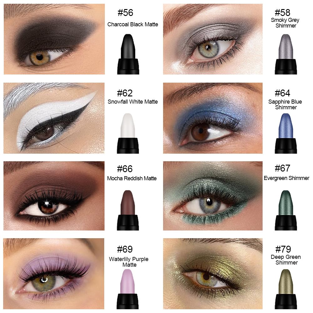 Kaely 8Pcs Cream Eye Shadow Sticks Set, Matte Shimmer Eyeliner Pencil Eyeshadow Palette Makeup, Eye Highlighter Brightener Stick for Older Women Waterproof Pigmented, sombras para ojos, New-10