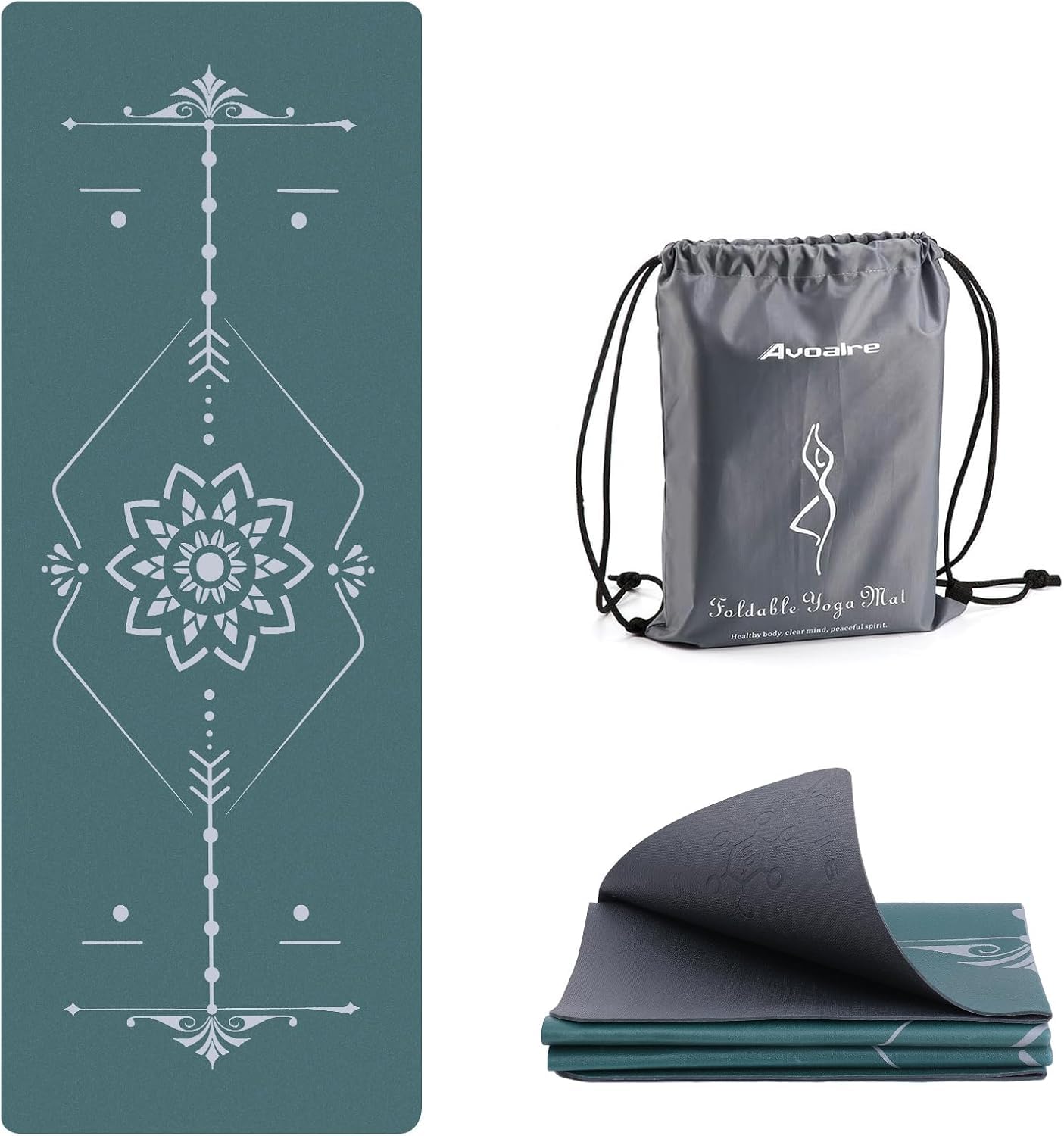 Avoalre Yoga Mat Foldable - Textured Non Slip Exercise Mat -Travel Lightweight Hot Yoga Mat with Carry Bag for Pilates & Home Workouts (72"L x 24"W x 3mm Thick), Green