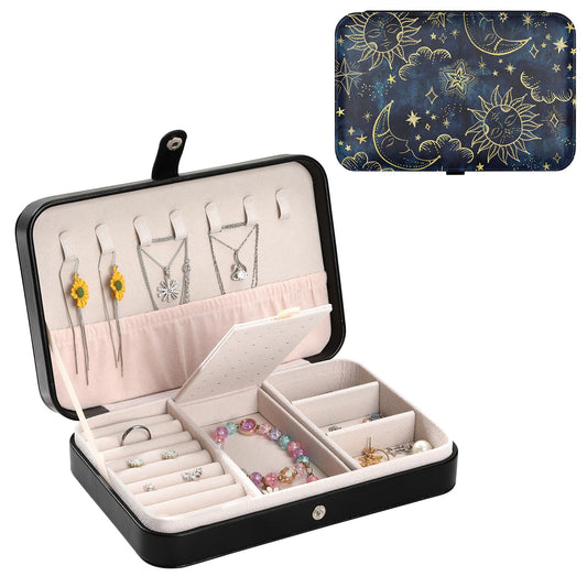 Vintage Sun Moon Star Jewelry Box Storage Travel Small Jewelry Organizer for Girls Jewellery Storage Case for Necklace Ring Earring Bracelet Pendant Birthday Christmas Valentines Women Gifts