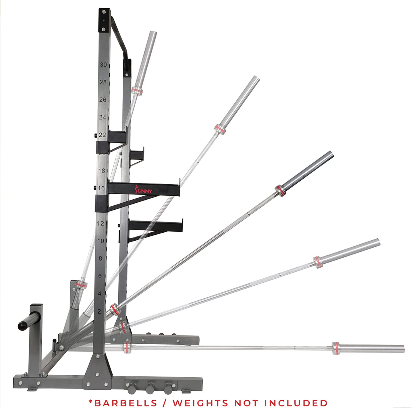 Sunny Health & Fitness Power and Squat Rack with High Weight Capacity, Olympic Weight Plate Storage and 360° Swivel Landmine and Power Band Attachment