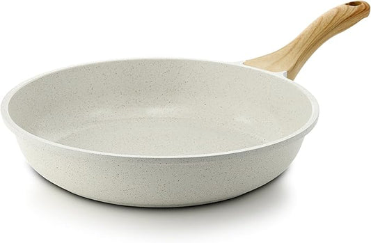SENSARTE Nonstick Ceramic Frying Pan 12-Inch, Healthy Non Toxic Skillet, Induction Compatible Omelet Pan with Heat Resistant Handle, PFAS-Free, White