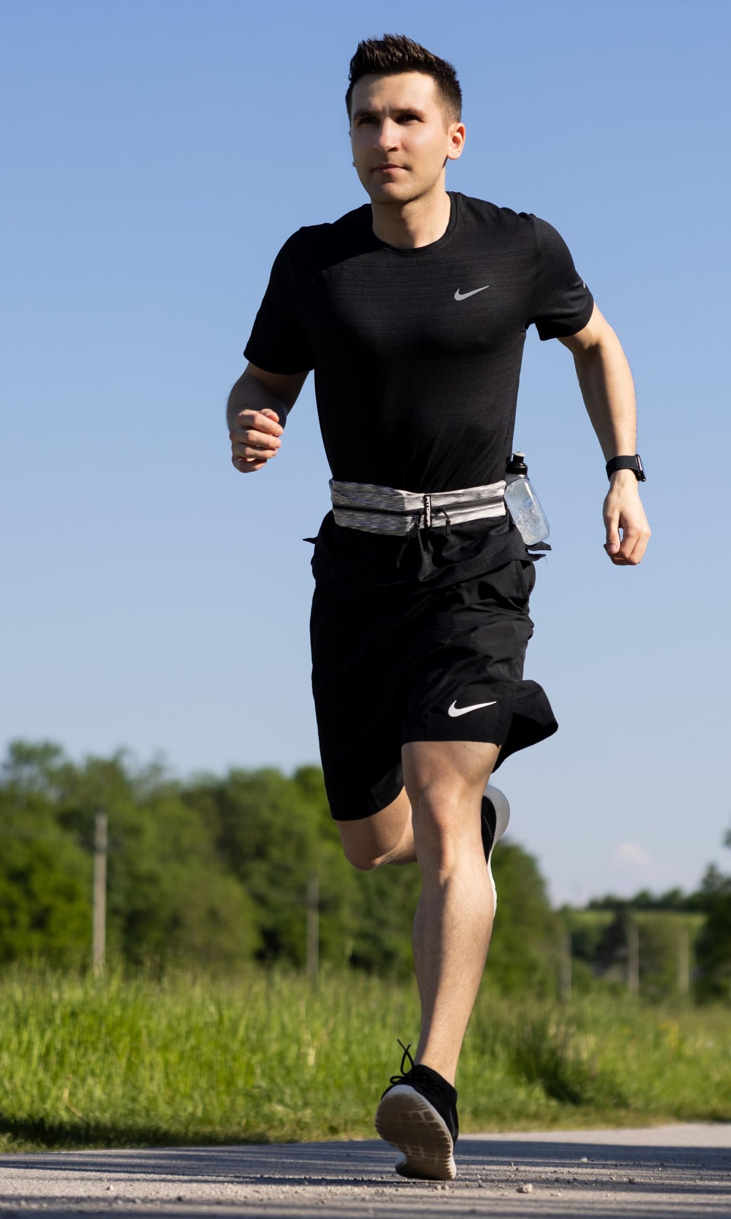 Fitgriff® Running Belt for Men & Women - Secure Jogging Pouch for Phone, Keys & Essentials - For All Cell Phones (White, 24.5" - 35.5"" Waist Size)"
