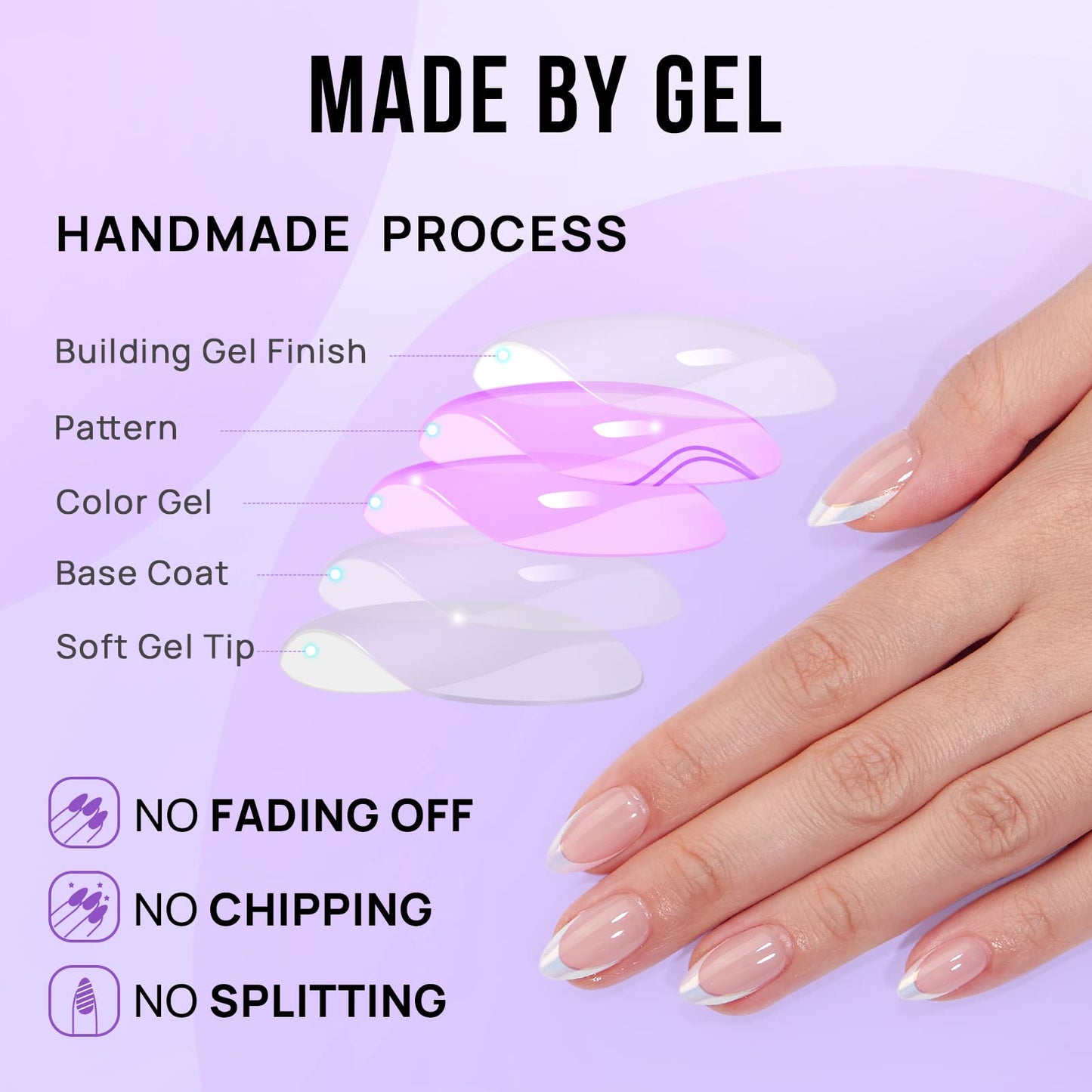 BTArtbox French Tip Press On Nails - Almond Stick On Nails for Women, Glue On Nails with Nail Glue - Berry French & Mermaid