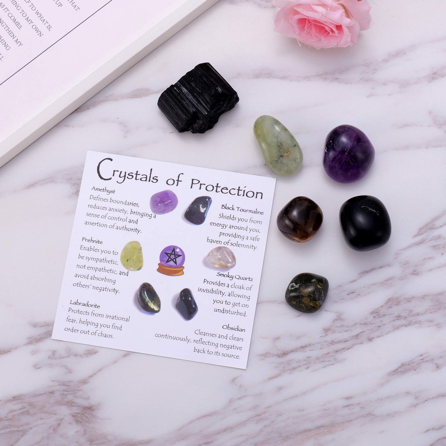 Protection Crystal Set, Crystals of Protection for Shielding Negativity and Spiritual Defense, Spiritual Gifts for Family Friend, Healing Stones for Energy Cleansing