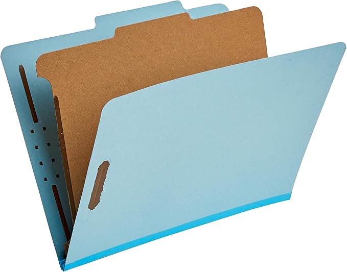 Amazon Basics Classification Folder for Documents and Organization, 1 Divider, 2" Embedded Fasteners, Letter Size, Light Blue, 10 Count