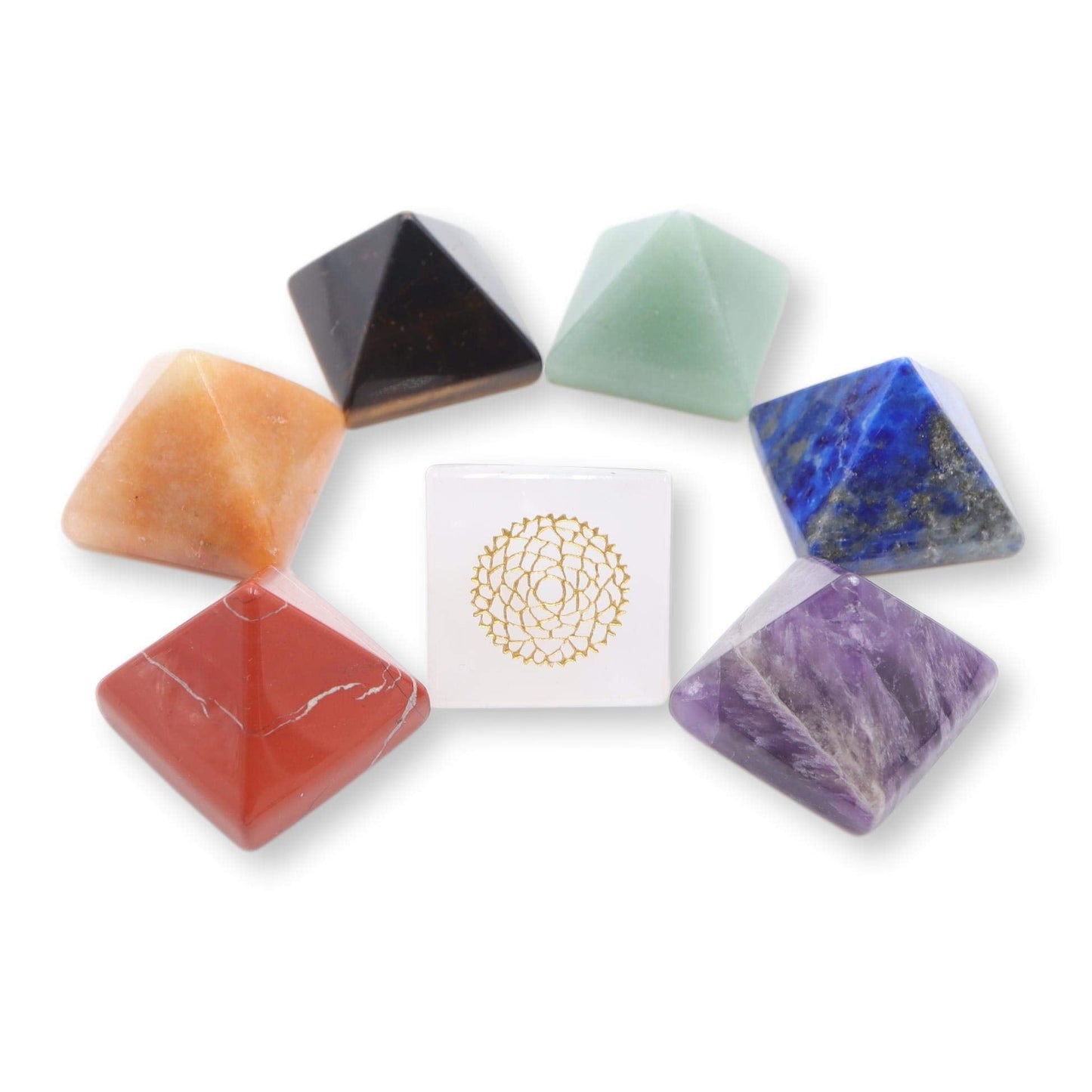 Uorbeay NatureWonders All Natural 7 Chakra Stone Set (Pyramid) with Engraved Symbols (Gift Box, Information Brochure & Pouch) - Healing Crystals, Balancing, Tumbled Palm Stone, Touchstone, Meditation