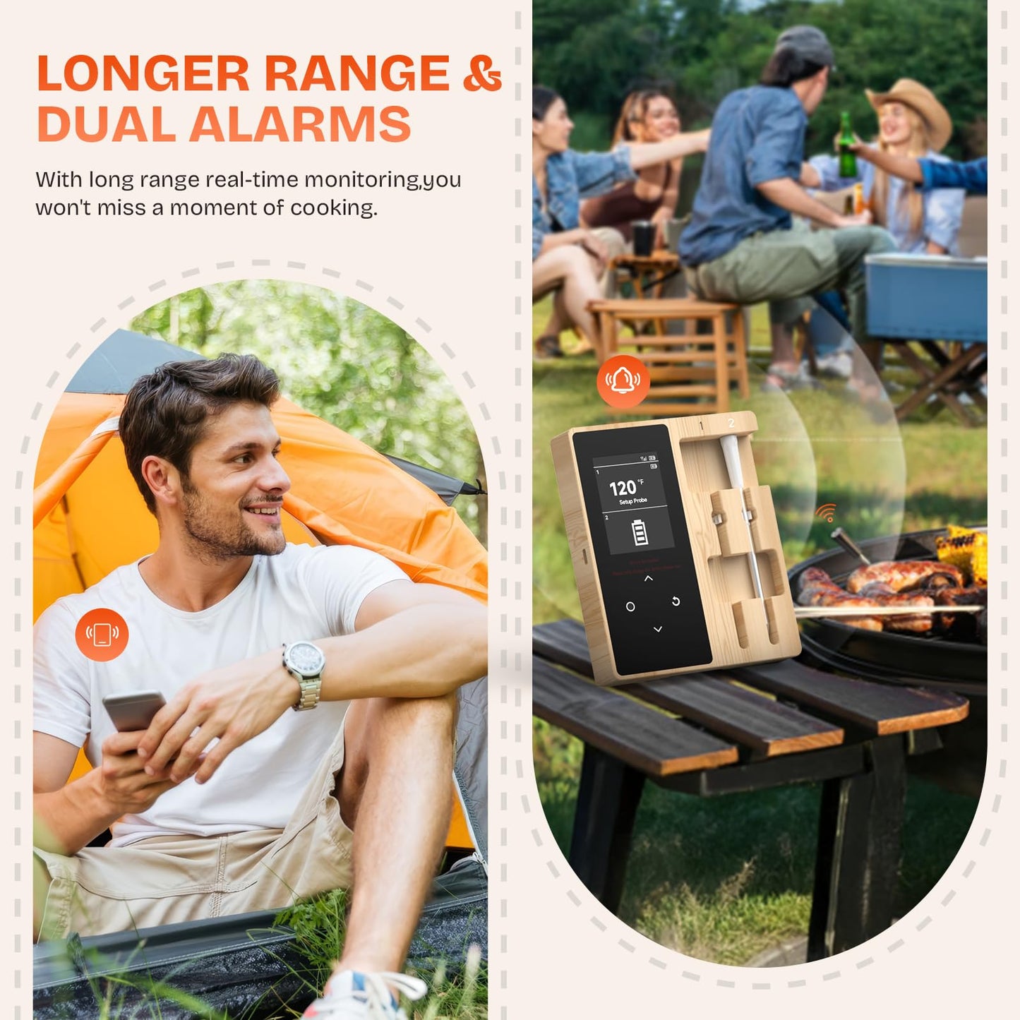 Smart Wireless Meat Thermometer with 2 Color-Coded Probes,Standalone Display Base, Accuracy ±1°F，Digital Bluetooth Thermometer for Cooking, Oven, Smoker, BBQ, Grill Real-Time Monitoring in App