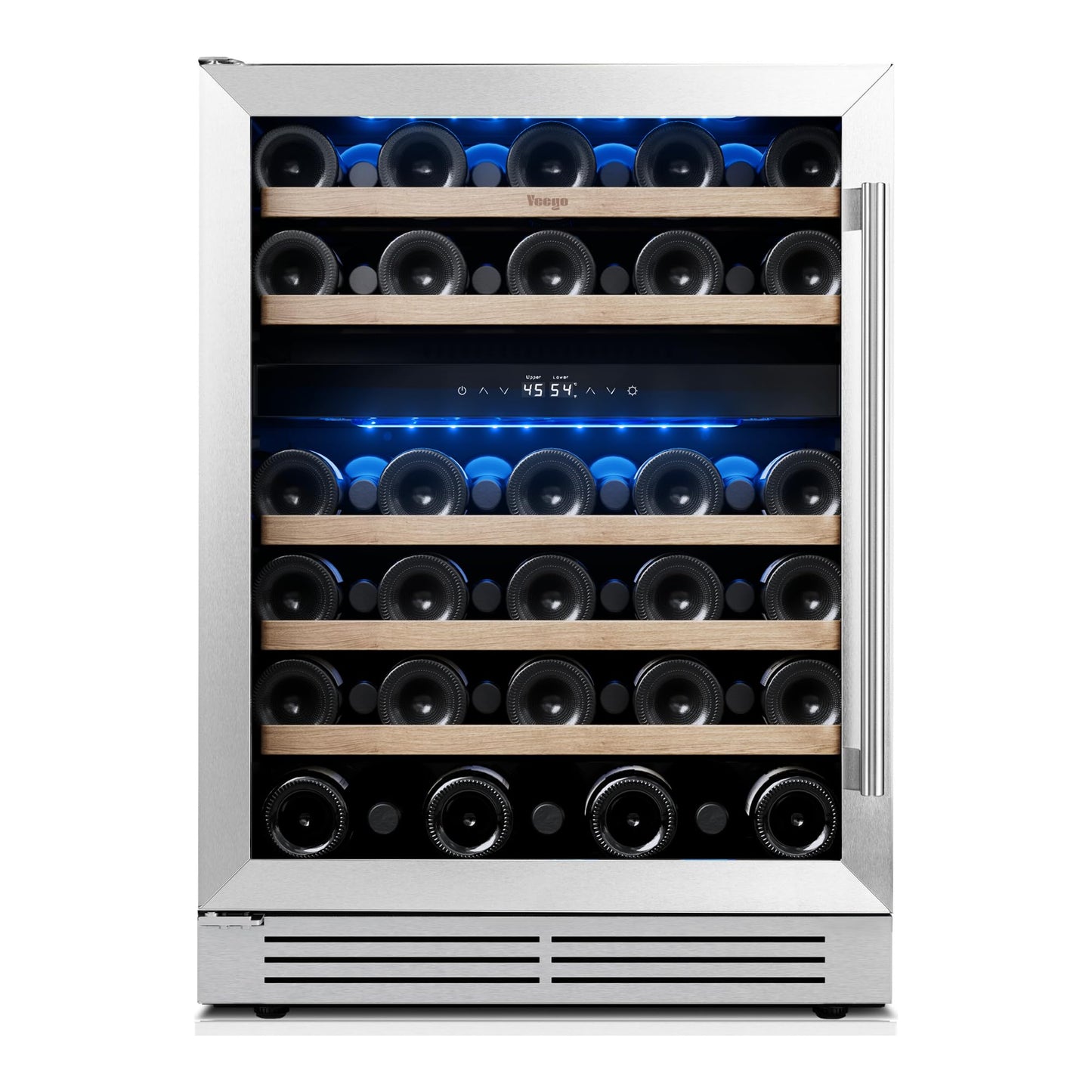 Yeego 24 Inch Wine Fridge Cooler - 52 Bottles Dual Zone Wine Cooler with Glass Door, 40-65℉ Built-In or Freestanding Refrigerator, Under Counter Wine Fridge for Kitchen Bar Office (Left-Hinged)