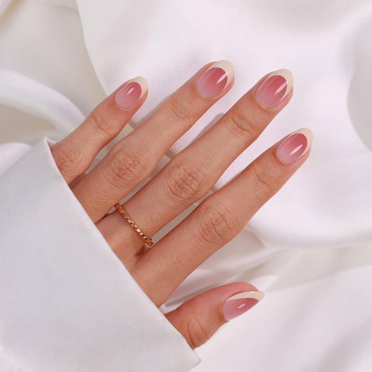 Oval Press on Nails Short - SHANGMENG Off White French Tip Nails in a Pink Ombre Finish for Women Gift, Glue on Nails in 16 Sizes - 32 Reusable Soft Gel Fake Nails Kit with Glue, Ombre French