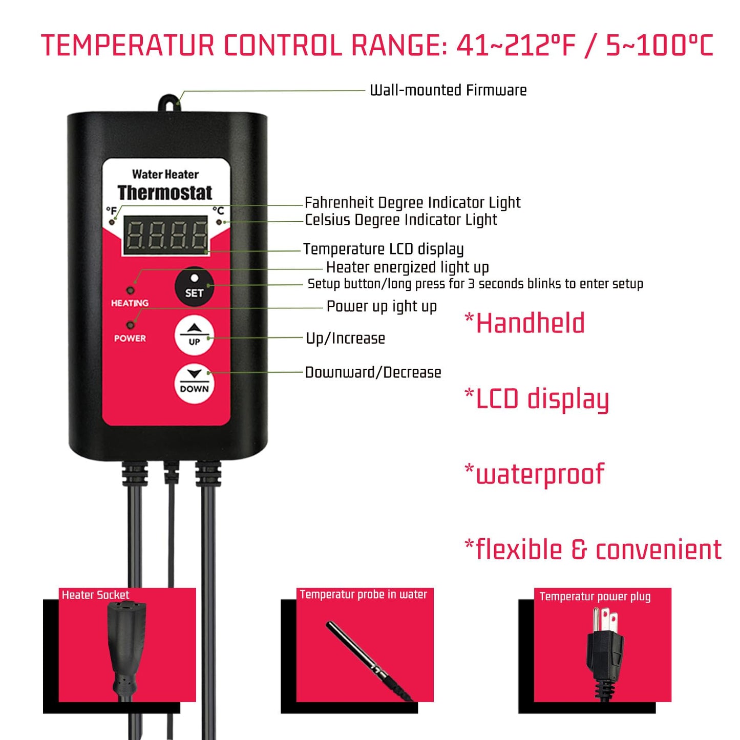 YLboyLIAN 1500W Titanium Submersible Electric Immersion Water Heater with Temp Control & GFCI – Portable Heater for Hot Tubs, Above-Ground Pools, Swimming Pool, baptismal Pools, Spa & Inflatable Pools
