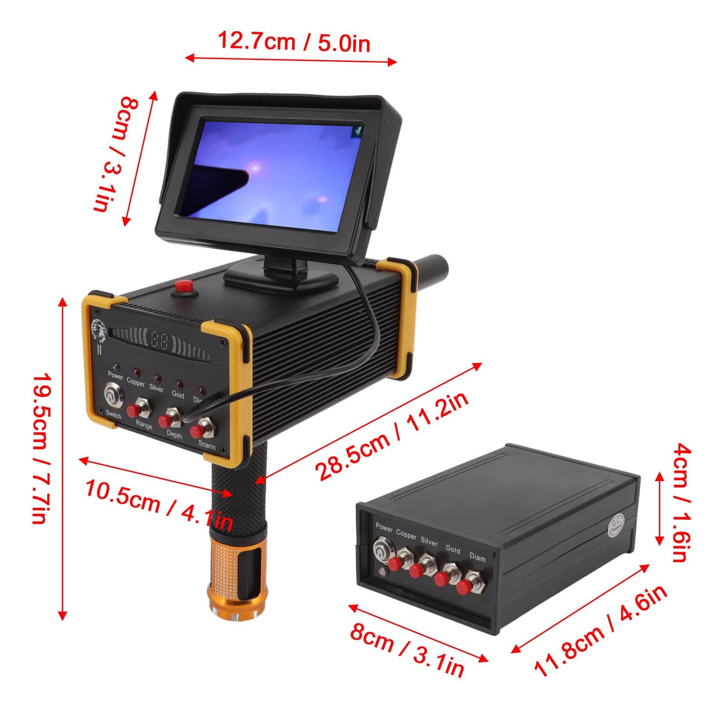 Metal Detector Scanner Device 15m Deep Professional Gold Finder Underground Location Detecting Identifying Machine with Search Range 1000m 100‑240V (US Plug)