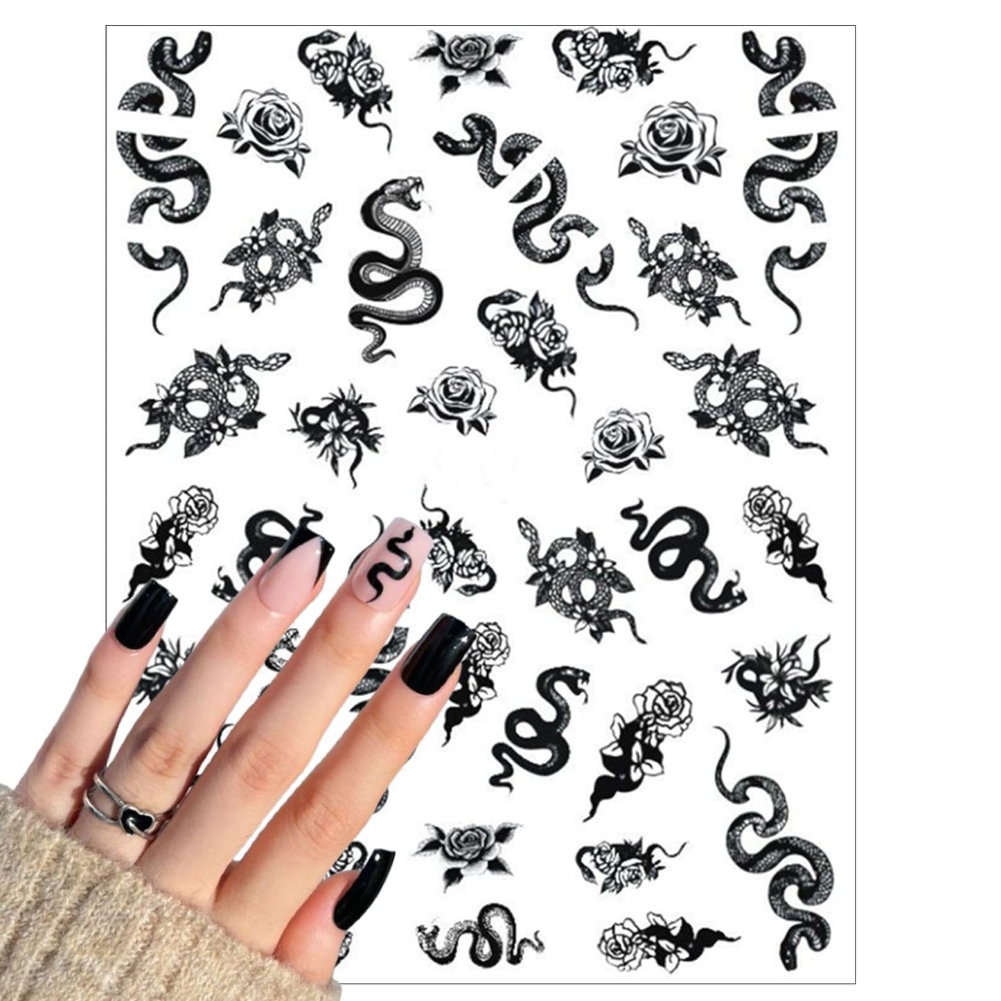 5 Sheets Snake Nail Art Stickers 3D Self-Adhesive Animal Nail Sticker Cartoon Snake Design Nail Decals for Women Girls Animal Manicure Tips DIY Nails Accessories