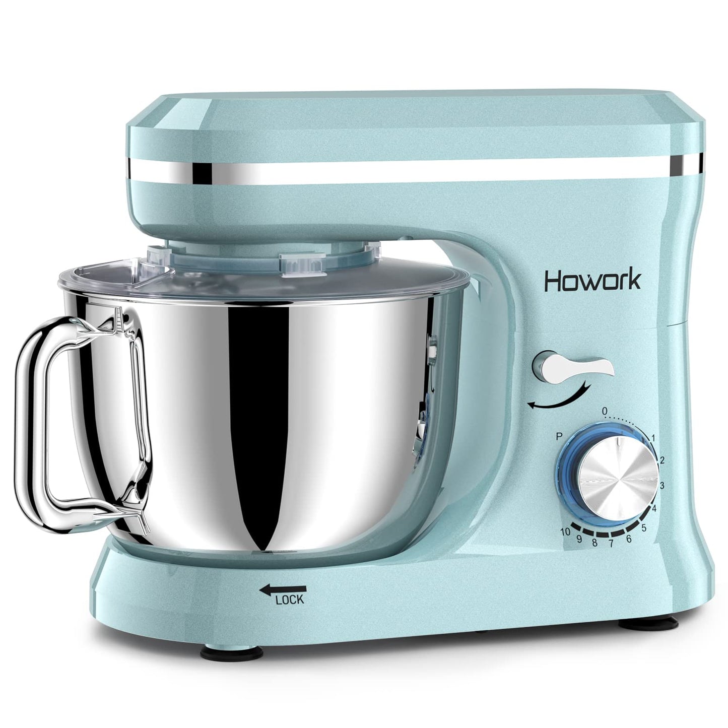 HOWORK Electric Stand Mixer,10+p Speeds With 6.5QT Stainless Steel Bowl,Dough Hook, Wire Whip & Beater,for Most Home Cooks,Blue