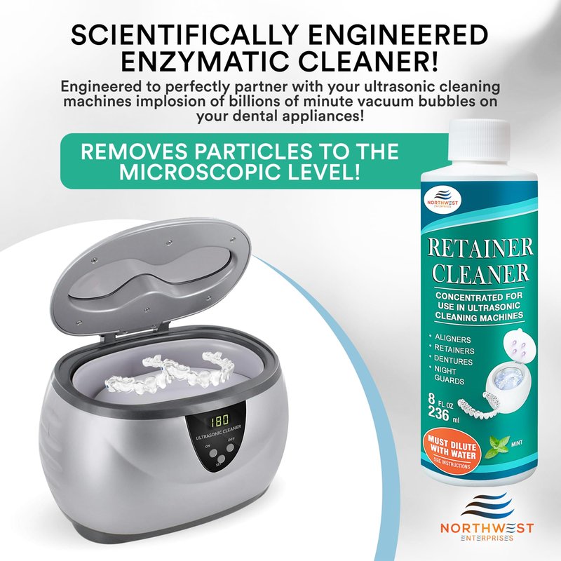 Ultrasonic Retainer Cleaner Solution Concentrate - Ultrasonic Denture Cleaner for Ultrasonic Machines - Cleans Mouthguards, Invisalign, and Nightguards - Updated Formula (Mint) (16 Ounces)