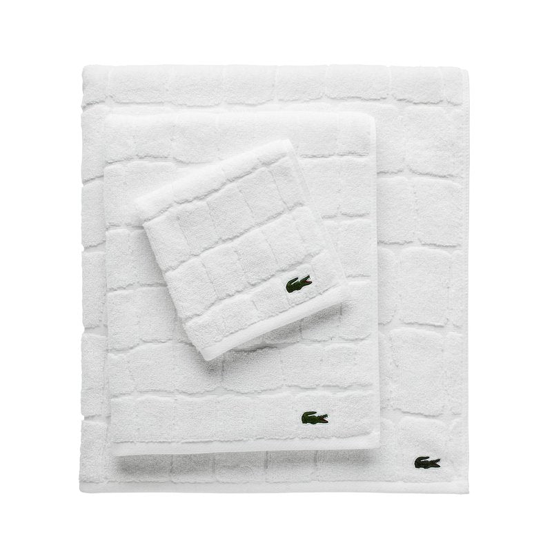 Lacoste Croc Scale 100% Cotton Towels – Highly Absorbent & Quick Drying, Premium Super Soft, White, 2 Bath Towels (30"x56"), 2 Hand Towels (16"x30"), 2 Washcloths (13"x13") 6PC Bath Towel Set