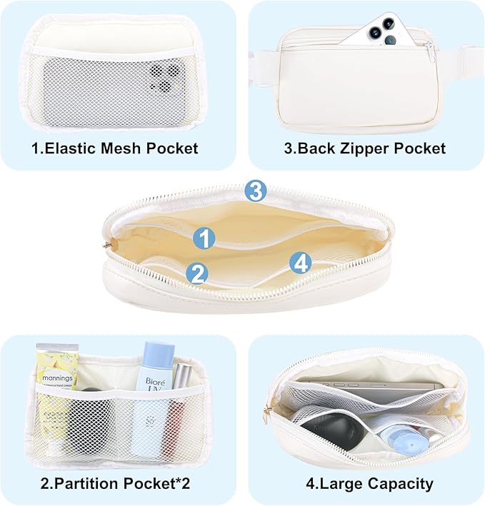 VOROLO Fanny Pack For Women And Men Crossbody Bag Belt Bag with Adjustable Strap Graduation Gifts PU White