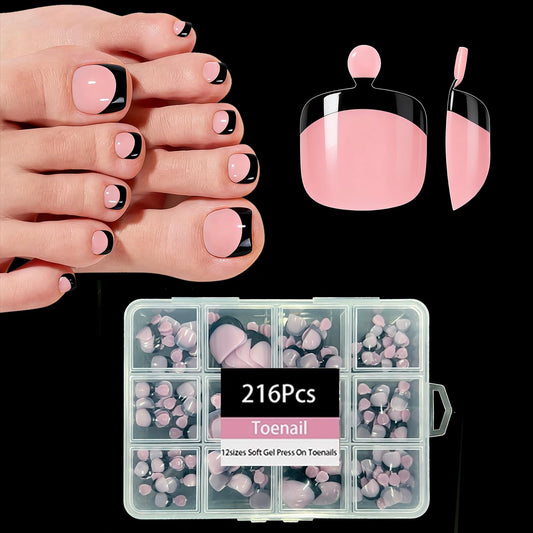 216pcs French Tip Press on Toenails Short Square，OPkssnails Pink Toe Nail Press On, Pre-Designed Soft Gel Toe Nail Tips, Soak off Acrylic Fake Toe Nail