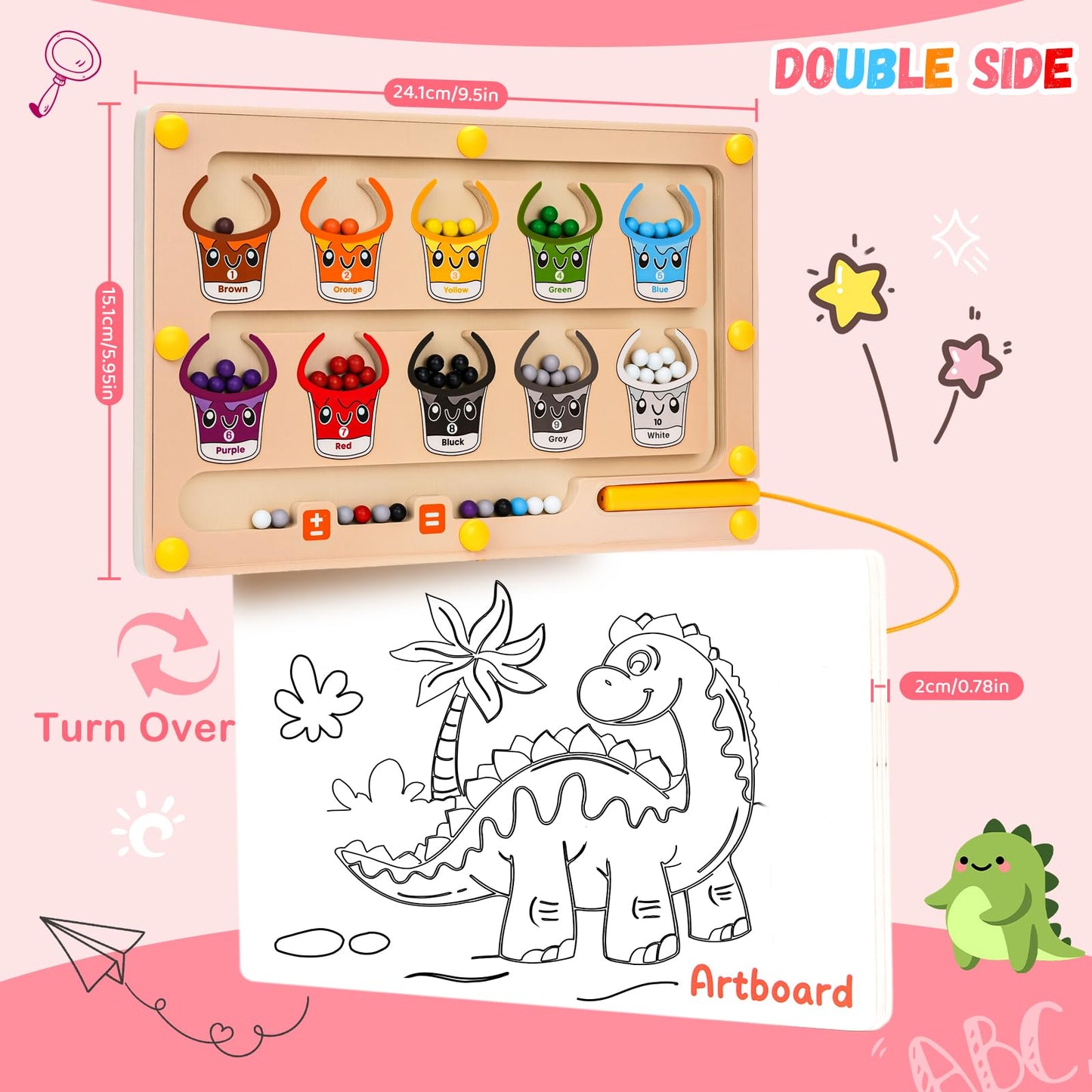 2 IN 1 Magnetic Color and Number Maze, Montessori Toys with Drawing Board for 3 4 5 Year Old, Wooden Magnet Balls Puzzles, Learning Educational Toys for Kids Toddlers Boys Girls Christmas Birthday