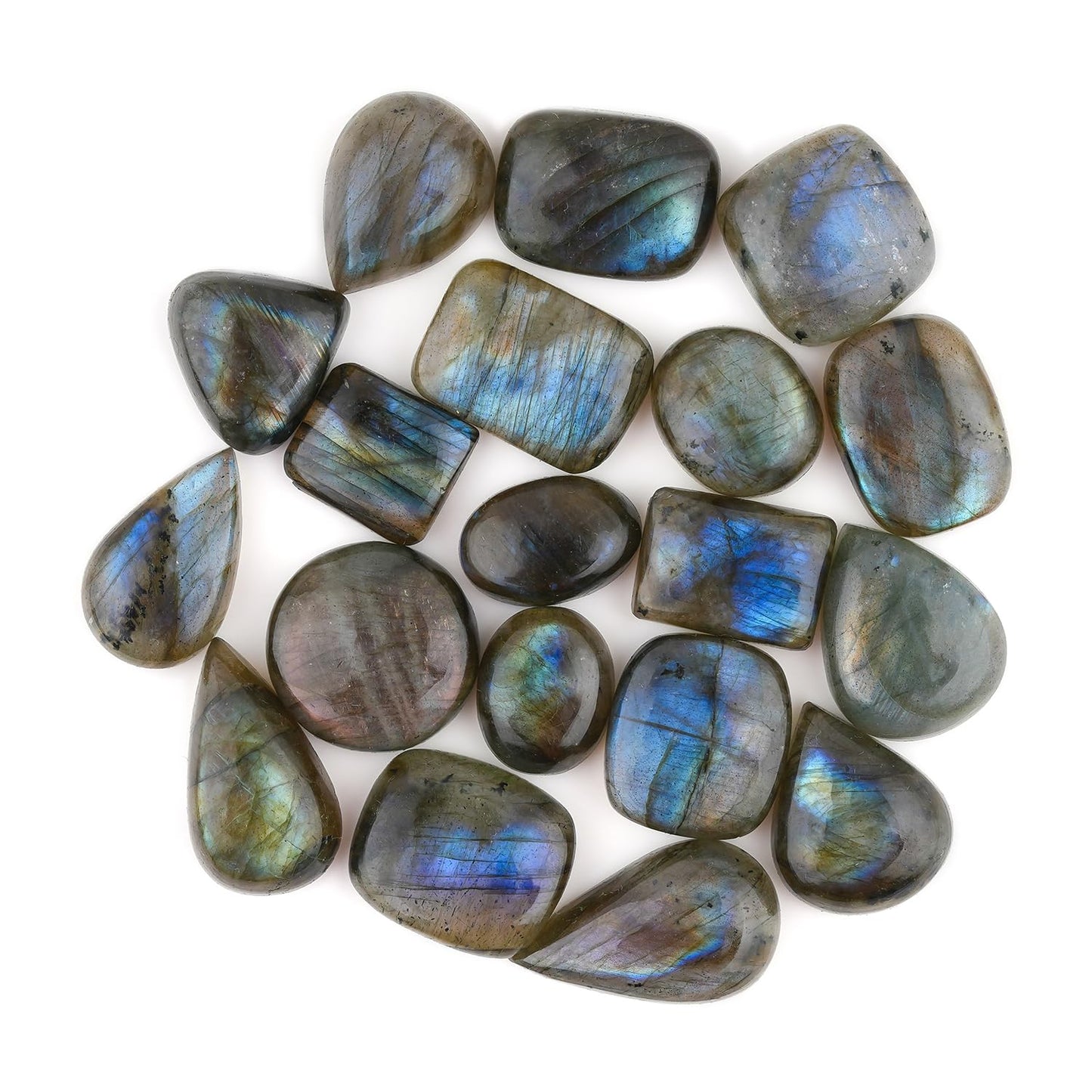 ColouredRocks 20pcs, 15-20mm, Natural Small Labradorite Cabochons Gemstones Crystals, Mix-Shapes, Jewelry Making Supply, Wire-wrapping, DIY, Crafting, Wholesale Bulk Gem Collection