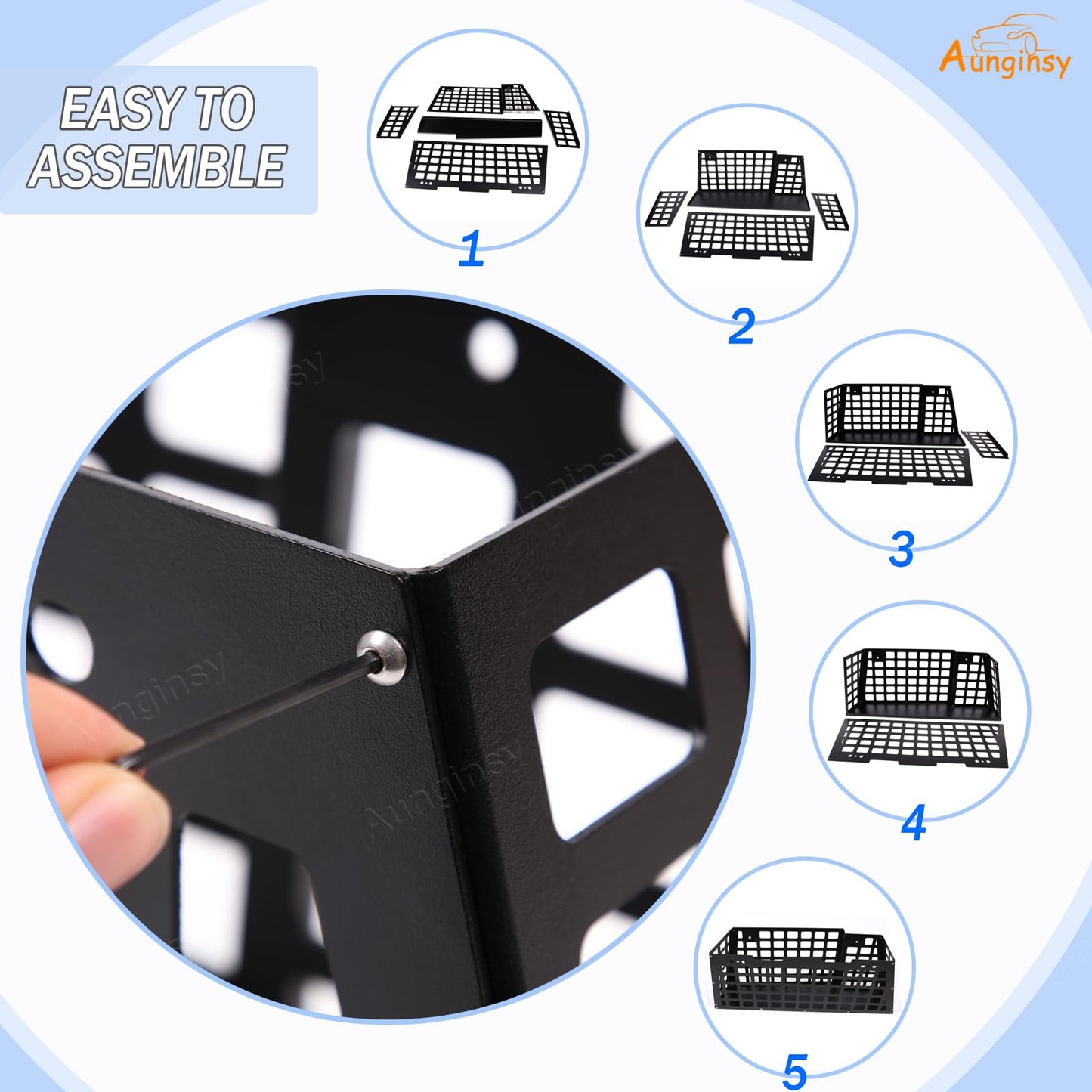 Aunginsy Trunk Organizer Compatible with Toyota FJ Cruiser 2007-2021 Accessories, Aluminum Car Rear Left Side Storage Holder Multifunctional Trunk Storage Box Basket Rear Cargo Racks Add Trunk Space
