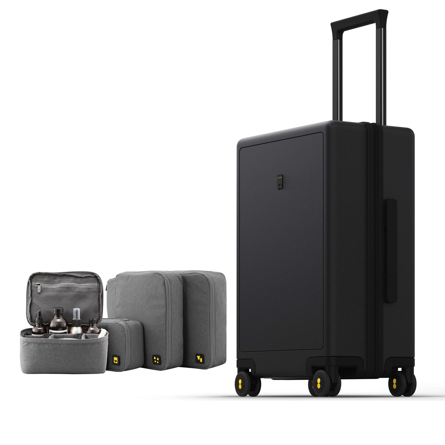 LEVEL8 Luminous Carry on Luggage, 20 Inch Hardside Suitcase Bundle with 4 PC Packing Cubes Organizer Set - Black