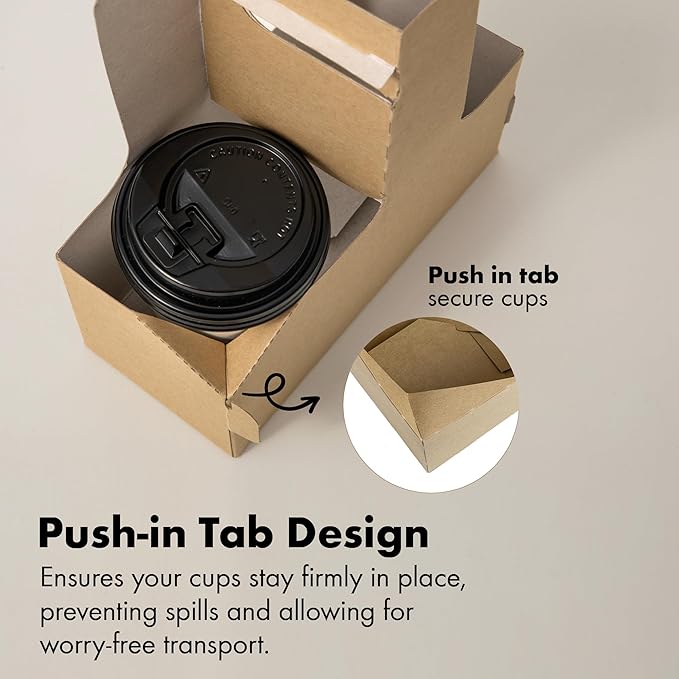 FMP Brands 2 Cup Disposable Drink Carrier with Handle, 15 Pack Kraft Paperboard Handled Drink Carriers 12-30 oz to Go Coffee Cup Holder, Cup Carrier for Cold Hot Drinks, Valentine Mother's Day