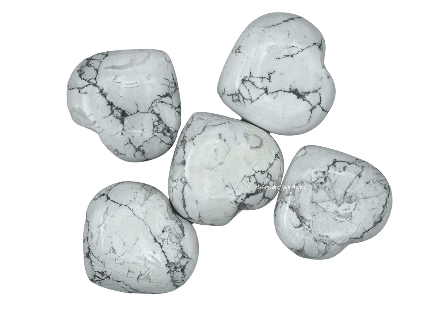 Howlite Crystal Heart Palm Stone - Pocket Massage Worry Stone for Natural Body Chakra Balancing, Reiki Healing and Crystal Grid