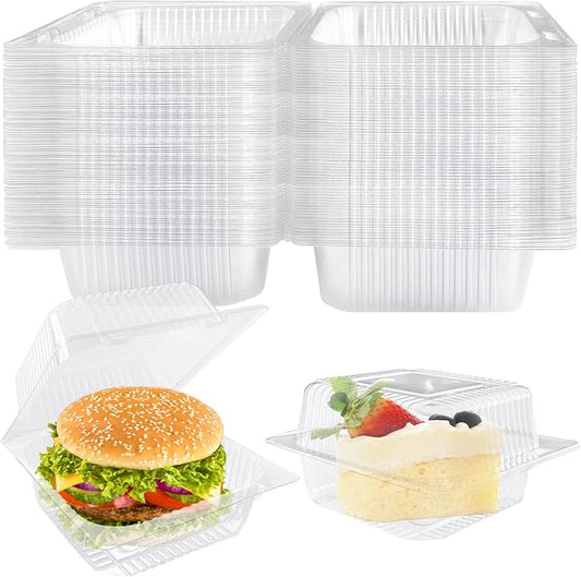 Jizvxe 50 Pcs Clear Plastic Take Out Containers,Clear Plastic Square Hinged Food Container with Lids,Disposable Clamshell Dessert Containers for Salad,Pasta,Hamburger(5.3 x 4.7 x 2.8 in)