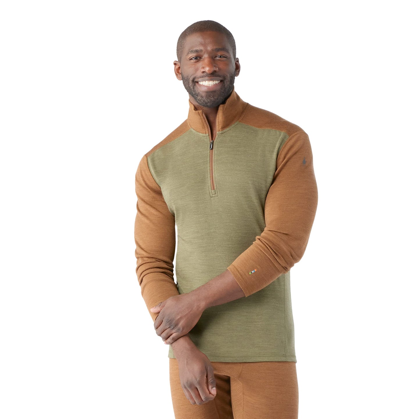 Smartwool Men's Classic Thermal Merino Wool Base Layer — Quarter Zip (Slim Fit), Winter Moss-Fox Brown, Small
