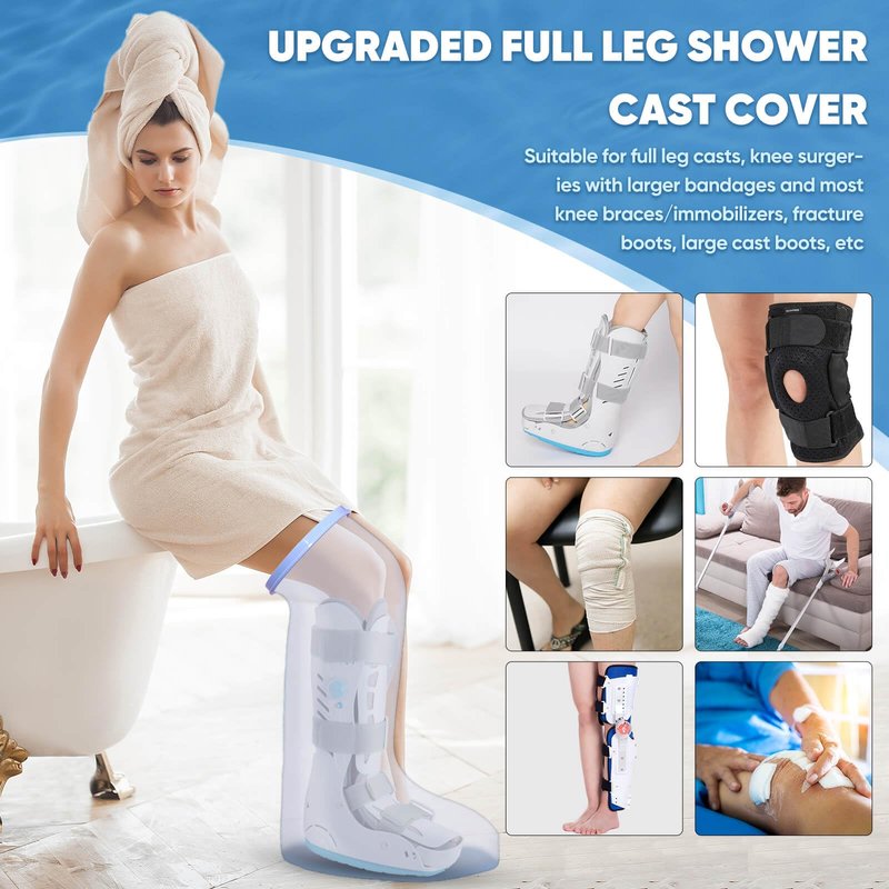 Fxdunjr Extra Wide Waterproof Leg Cast Cover for Shower with Non-Slip Bottom, Reusable Cast Protector for Walking Boot Surgery Bandage Wound, Shower Boot for Plus Size Adult [2026 Upgraded Reusable]
