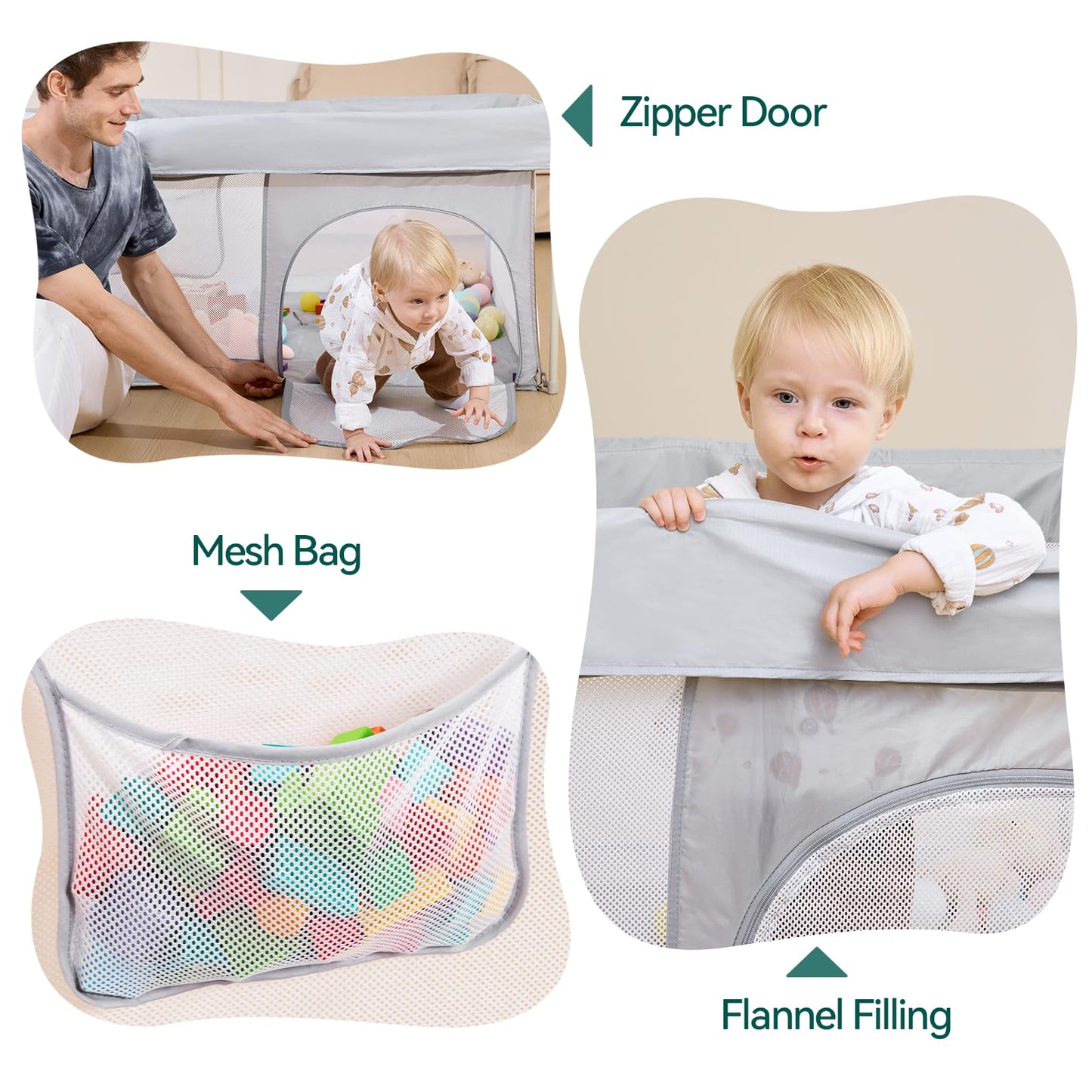 Babelio Foldable Baby Playpen with Mat, 46" × 46" Portable Playard for Babies and Toddlers, Parents' Picks Awards Winner, Indoor & Outdoor Kids Safety Play Pen Area, Travel Fence, Grey
