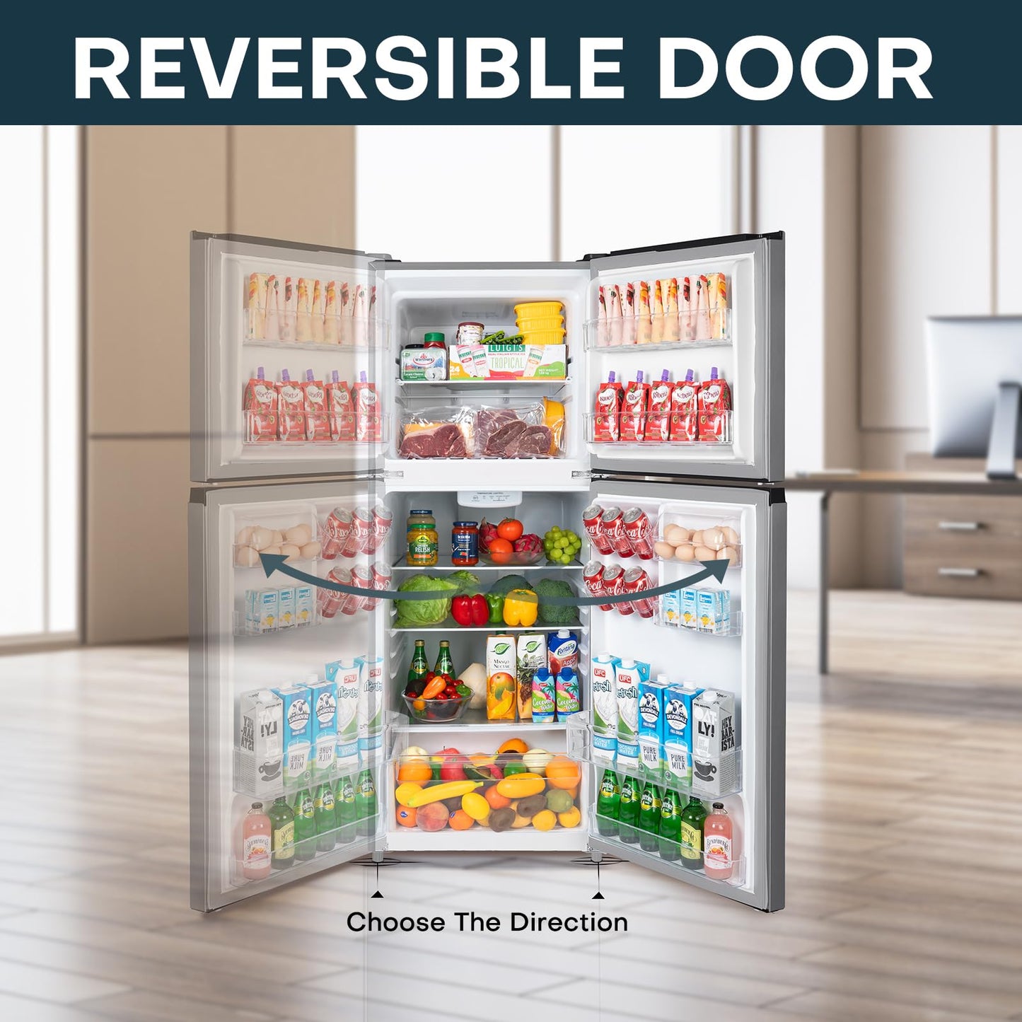Upstreman 11.6 Cu.Ft. Double Door Refrigerator in Stainless Steel with Large Capacity Top Freezer, Frost Free, Adjustable Thermostat Control, Apartment Refrigerator with Freezer, ENERGY STAR