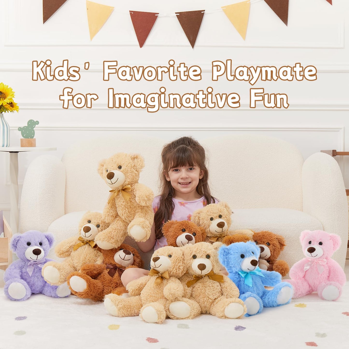 MorisMos 14 Piece Teddy Bears Bulk Baby Shower,14 Inch Cute Teddy Bear Stuffed Animals Plush,Small Stuffed Bears,Centerpiece Decoration,Brown,White,Dark Brown