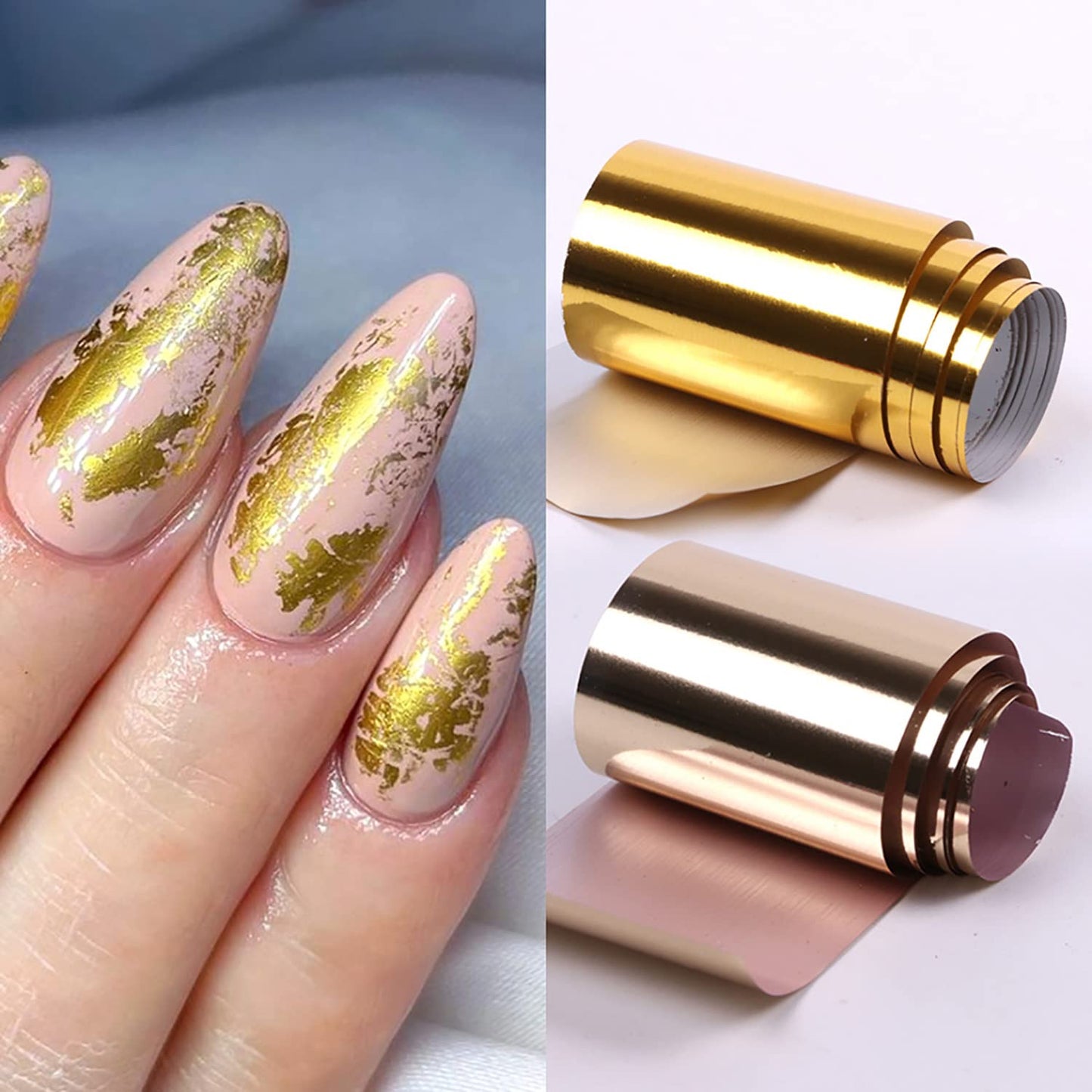 Nail Foil Transfer, DANNEASY 30 Roll Nail Foils Sheet Gold Metallic Flame Laser Design Nail Art Stickers Decals Holographic Starry Sky Foil Transfer for Women Kids