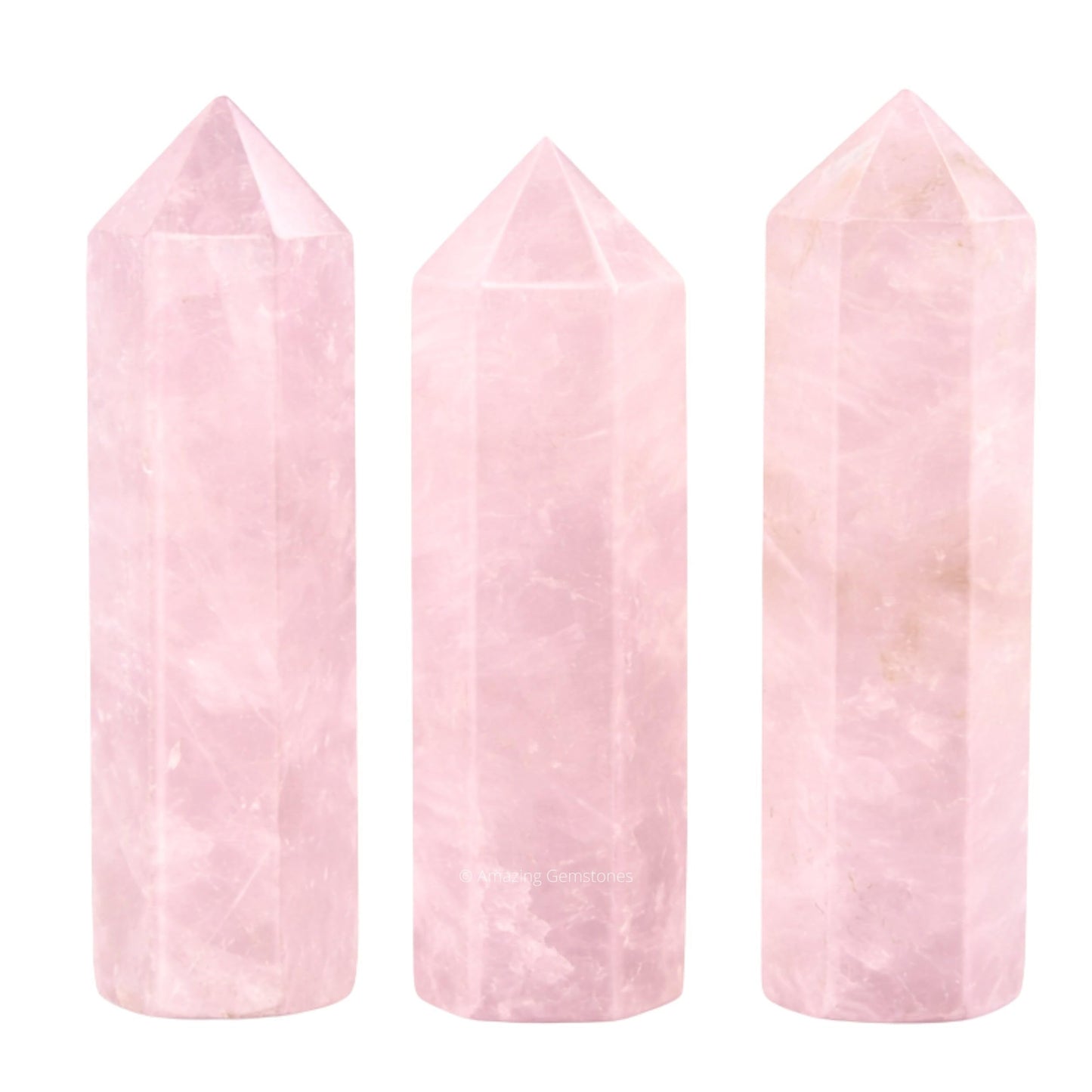 Amazing Gemstone Rose Quartz Crystal Points Bulk Healing Crystals - Pack of 3 Single Terminated Healing Wand Point Bulk Crystals for Crafts, Crystal Grid, DIY Work - Premium Crystals - Beginners Gift